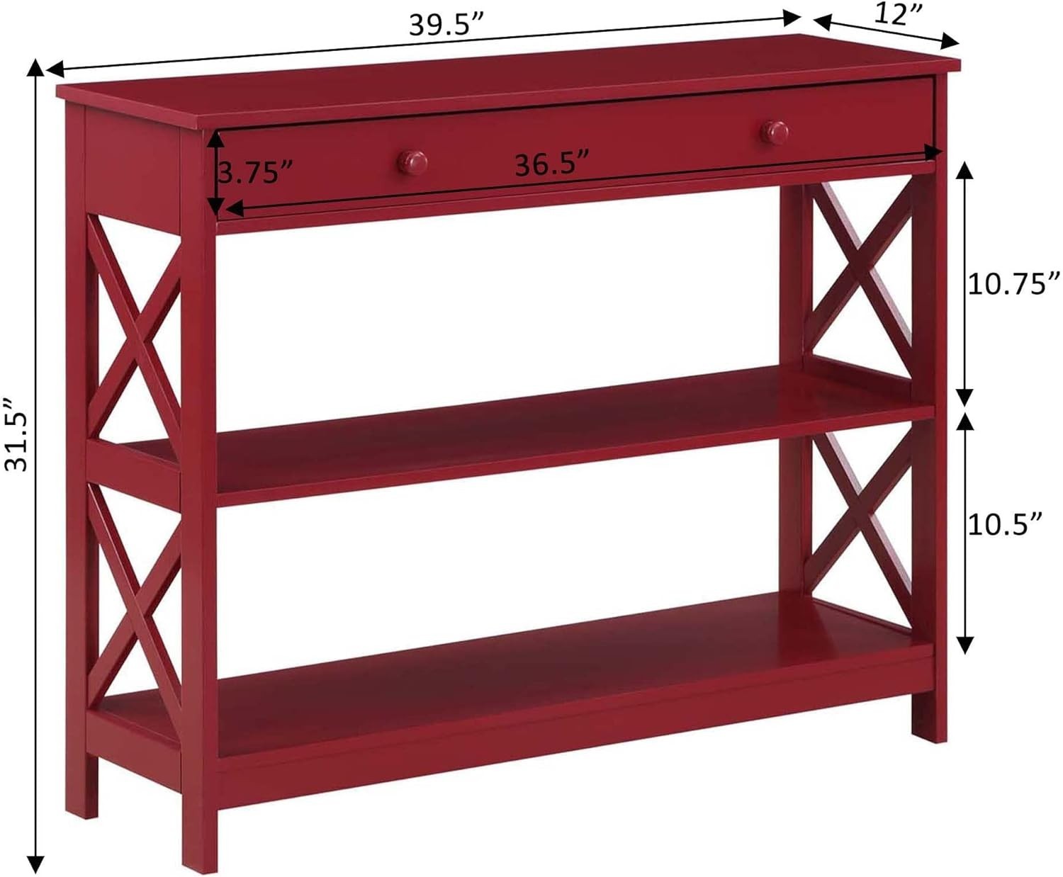 Console Table Cranberry Red W/ 1 Drawer 3 Tiers & Engineered Wood