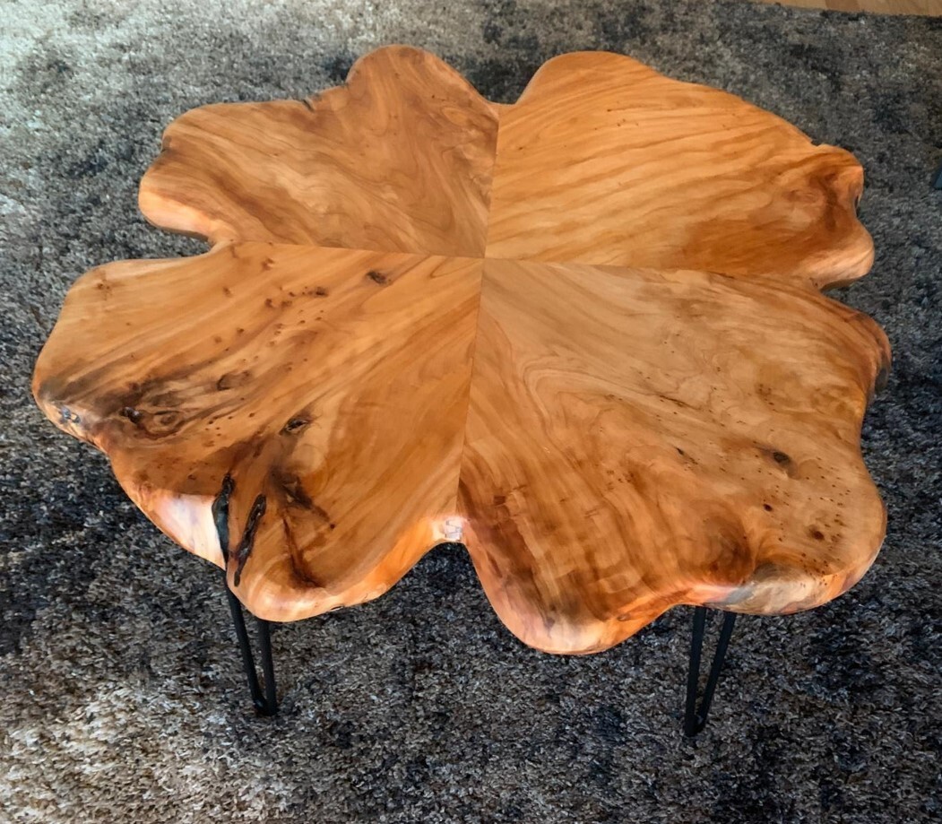 Live Edge Wood Coffee Table Unique Cedar Tree Stump Mid Century Log Cabin Accent