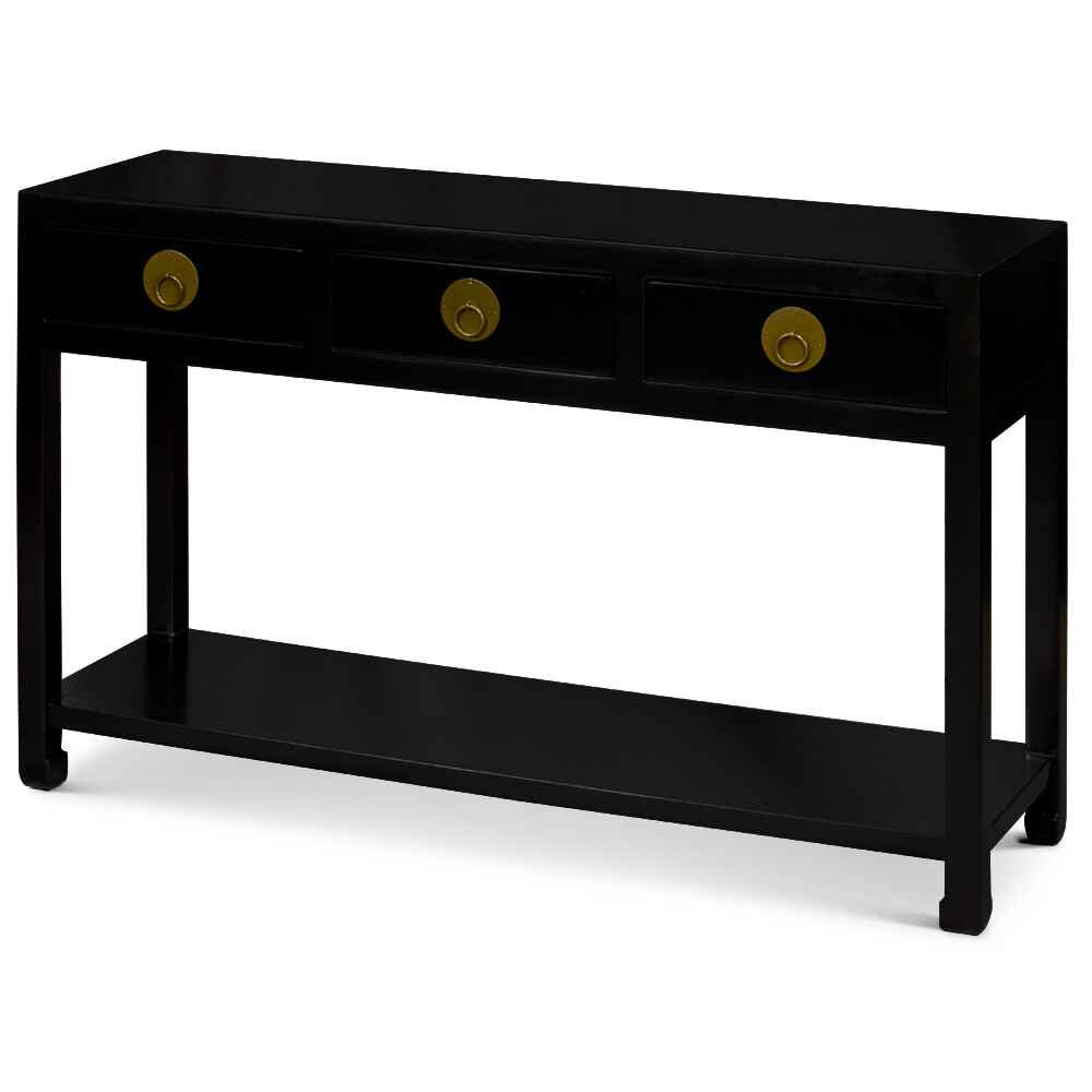 US Seller – Matte Black Elmwood Chinese Ming Console Table 3 Drawers and Shelf