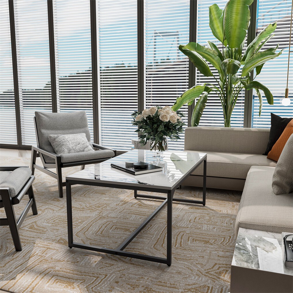 Glossy Sintered Stone Coffee Table Living Room Accent Table Quick Installation