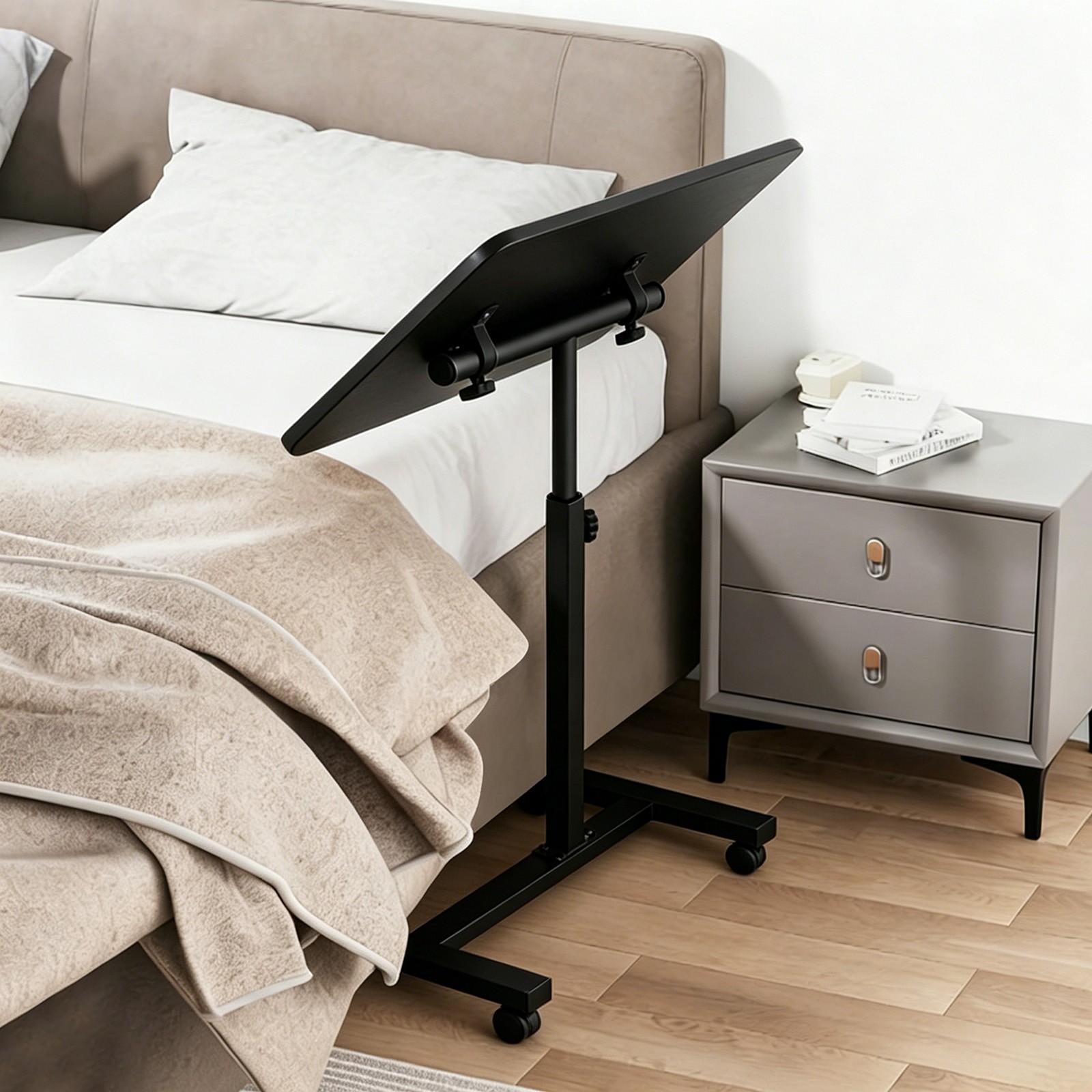 Rolling End Table Overbed Bedside Table Sofa Table Laptop Tabe Height Adjustment