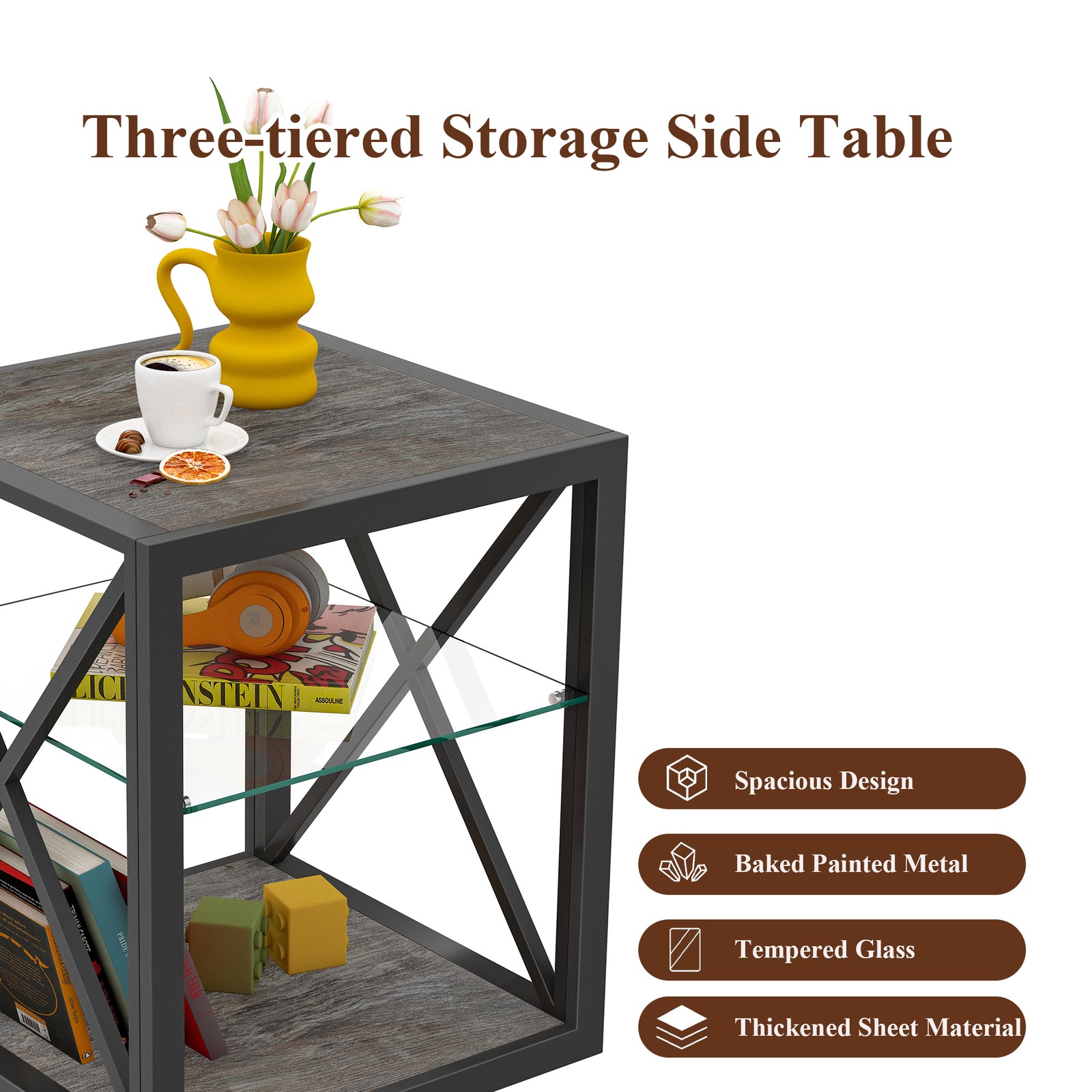 Modern End Table Nightstand Industrial Style Side Table for Bedroom &Living Room