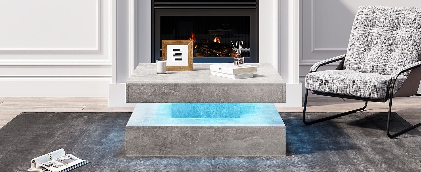 Modern Square LED lighting coffee table LED living room coffee table gray