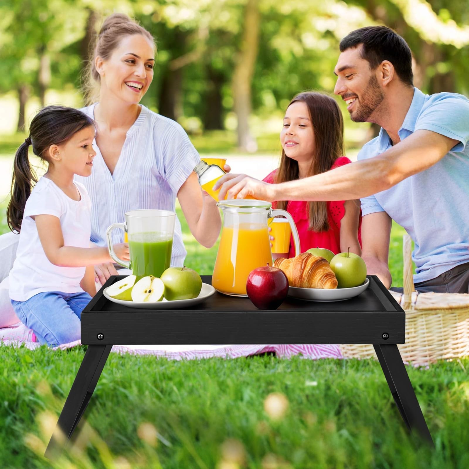 RRX Bed Tray Table with Folding Legs, Breakfast 15.8″ x 11.8″ x 1.6″, Black