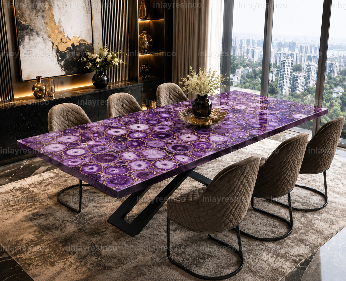 Purple Agate Dining Table | Luxury Gemstone Dining Table | Handmade Stone Table