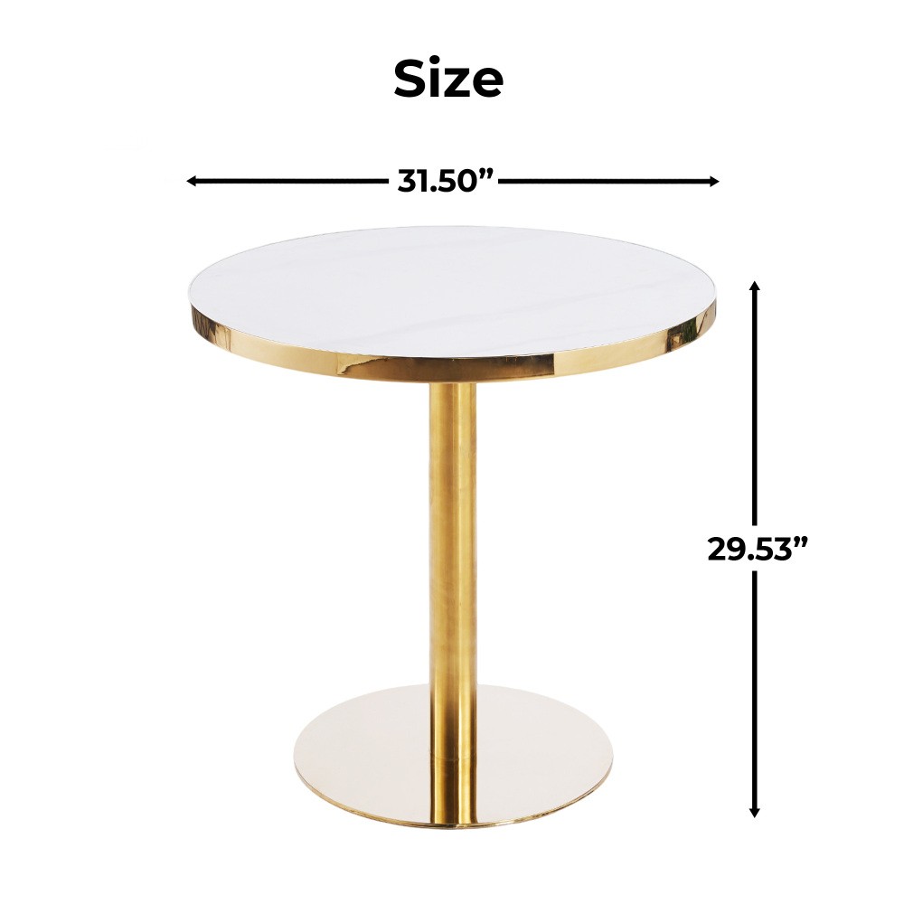 31.5 Inch Mid Century Modern Pedestal Table White Ceramic Top MDF Metal
