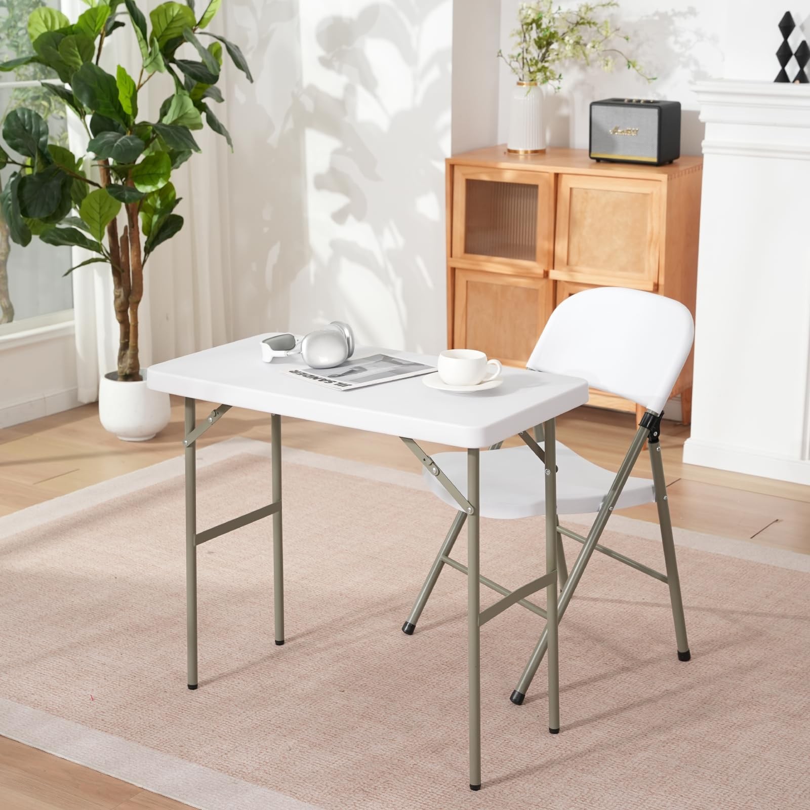 2.7ft Rectangular Folding Table for All-Occasion, Foldable with HDPE Tabletop