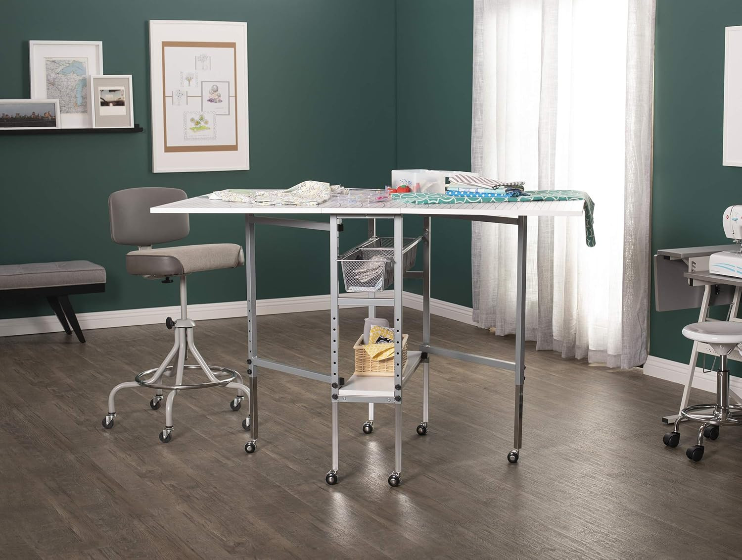 Foldable Hobby and Cutting Grid Table – 58.75″ W X 36.5″ D White Arts and Crafts