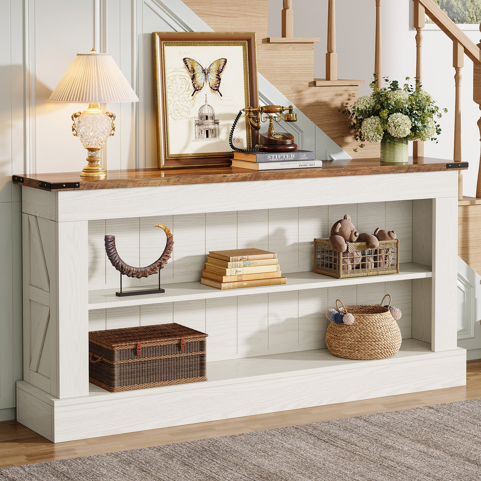 63-Inch Long Console Table for Entryway, Farmhouse Narrow Sofa Table for Foyer