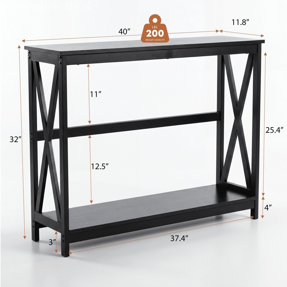 40 Inch 2 Tier Console Table With Metal X Frame Wood Entryway Table 200 Lbs Capa
