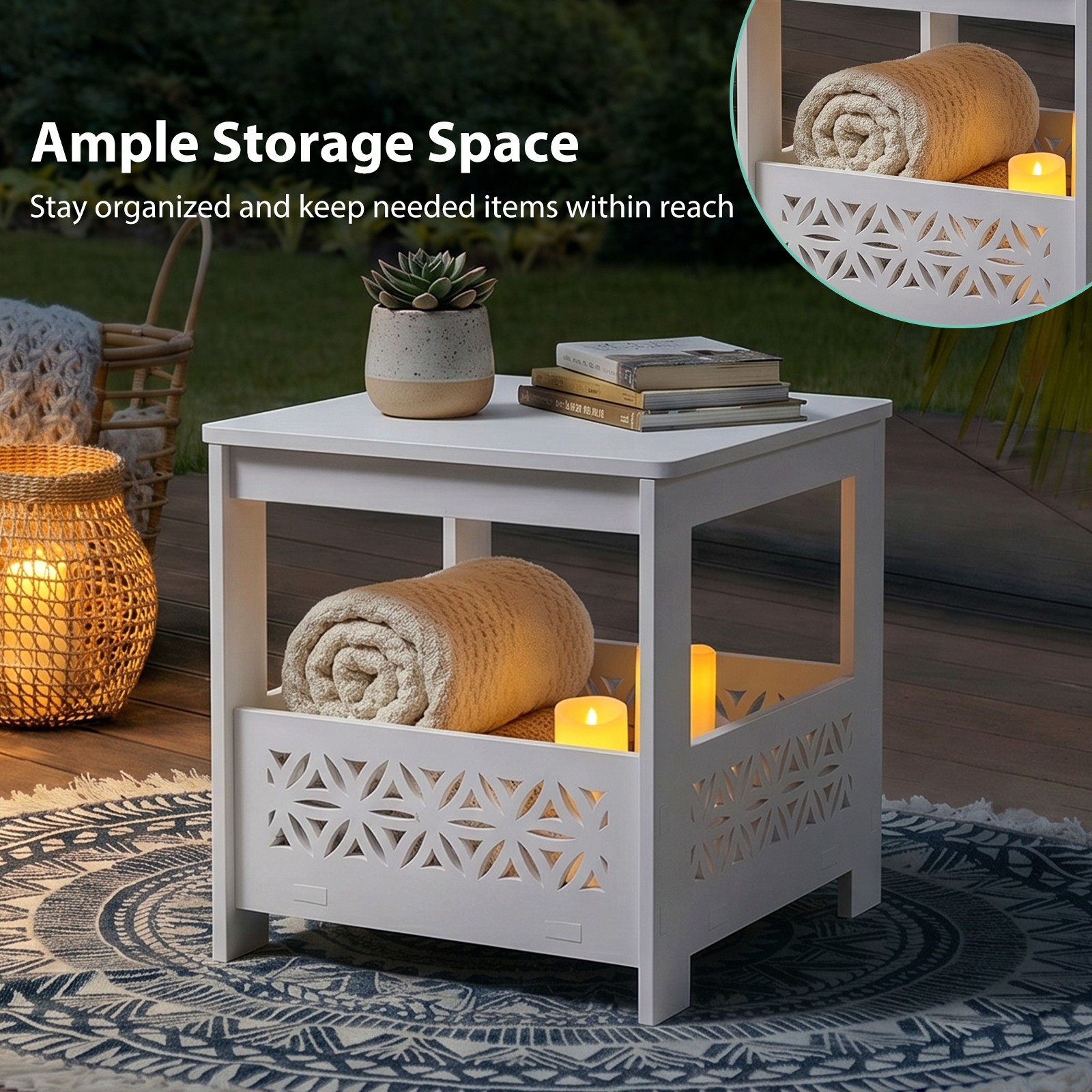 Side End Table PVC Bedside with Storage Rack for Indoor Living Room Bedroom