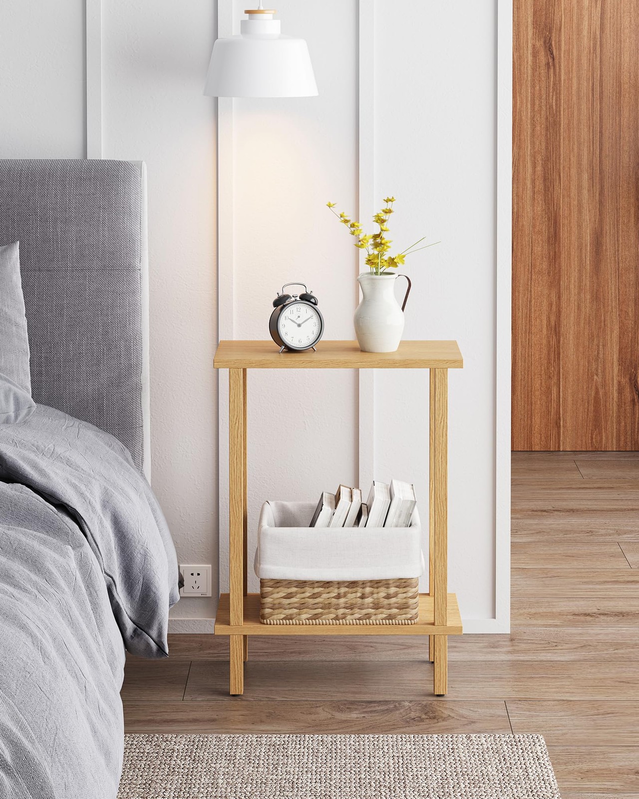 Natural TB01BN062 Small Narrow Side End Table Skinny Sofa Slim Nightstand Desk