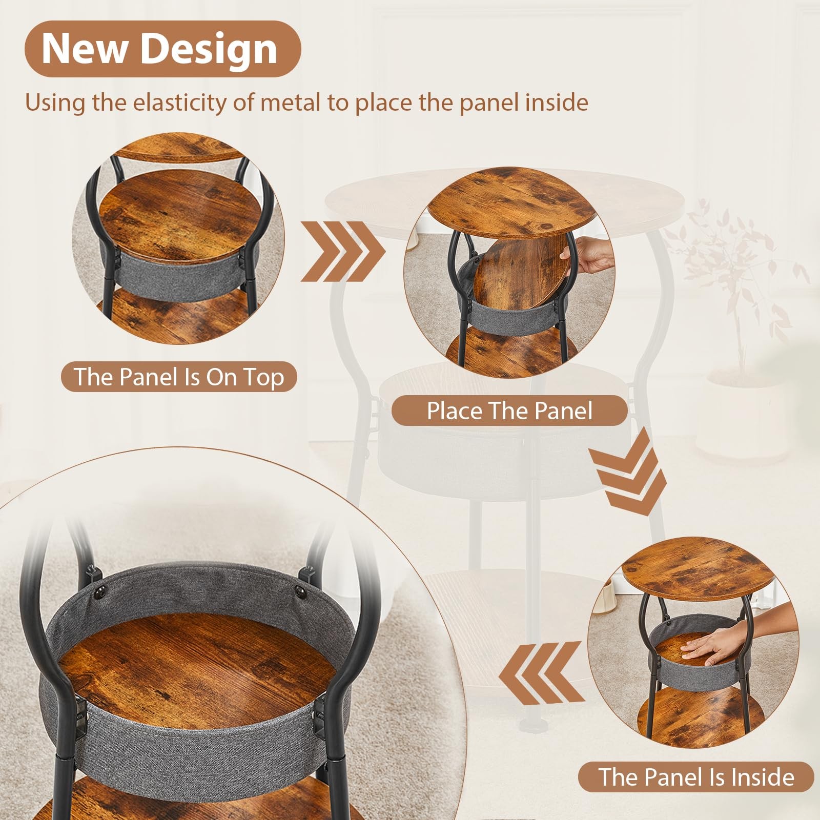 Small Round Side Table, Rustic Brown, 15.8″ D x 21.6″ H