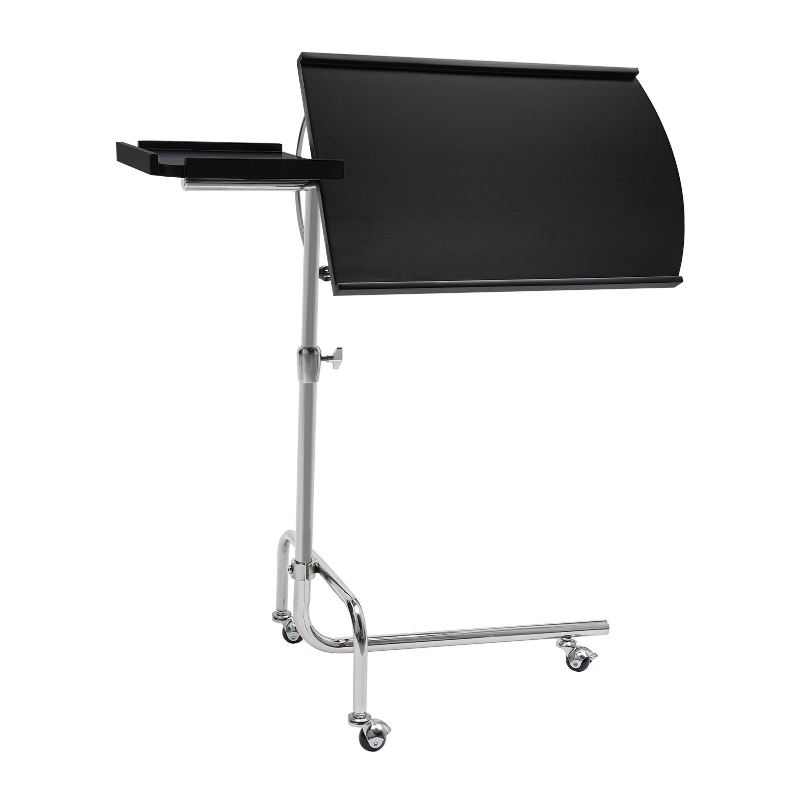 Modern Black Free-standing Adjustable Wood Swivel Tray Table w/ Ergonomic Stand