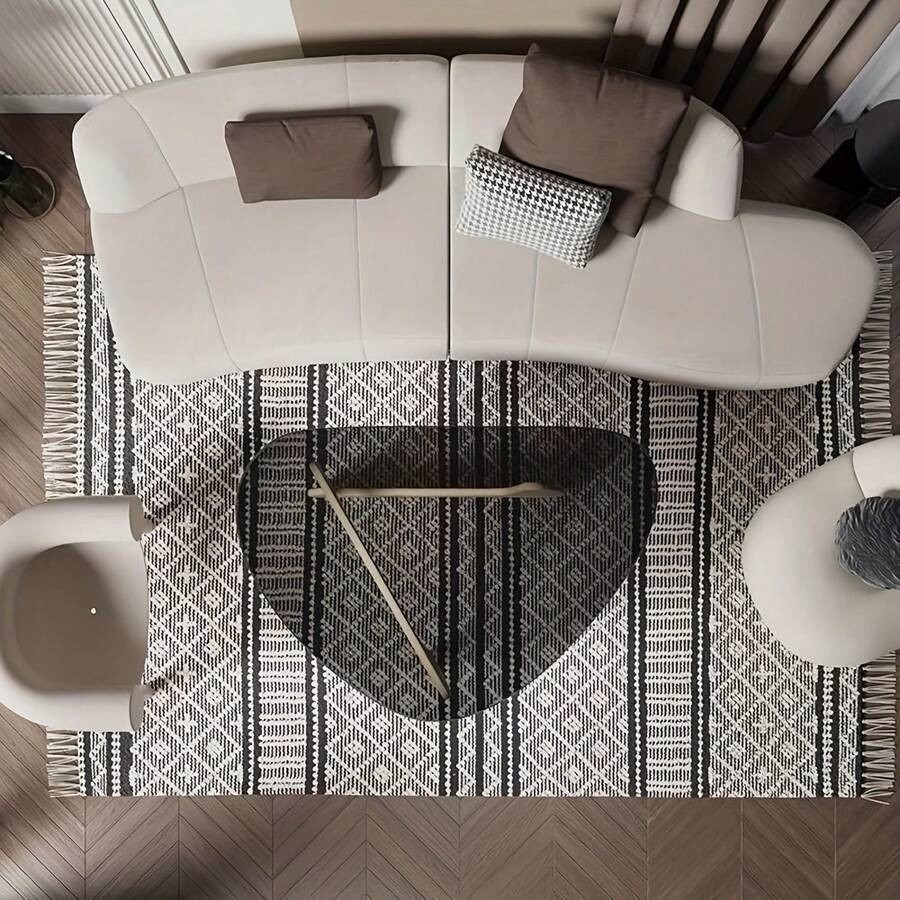 Walnut Wood & Glass Coffee Table, Triangular/Oval Modern Living Room Table