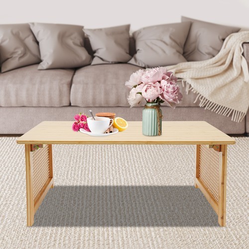 Free Standing Imitation Rattan Coffee Table Rectangular Foldable Bamboo Table