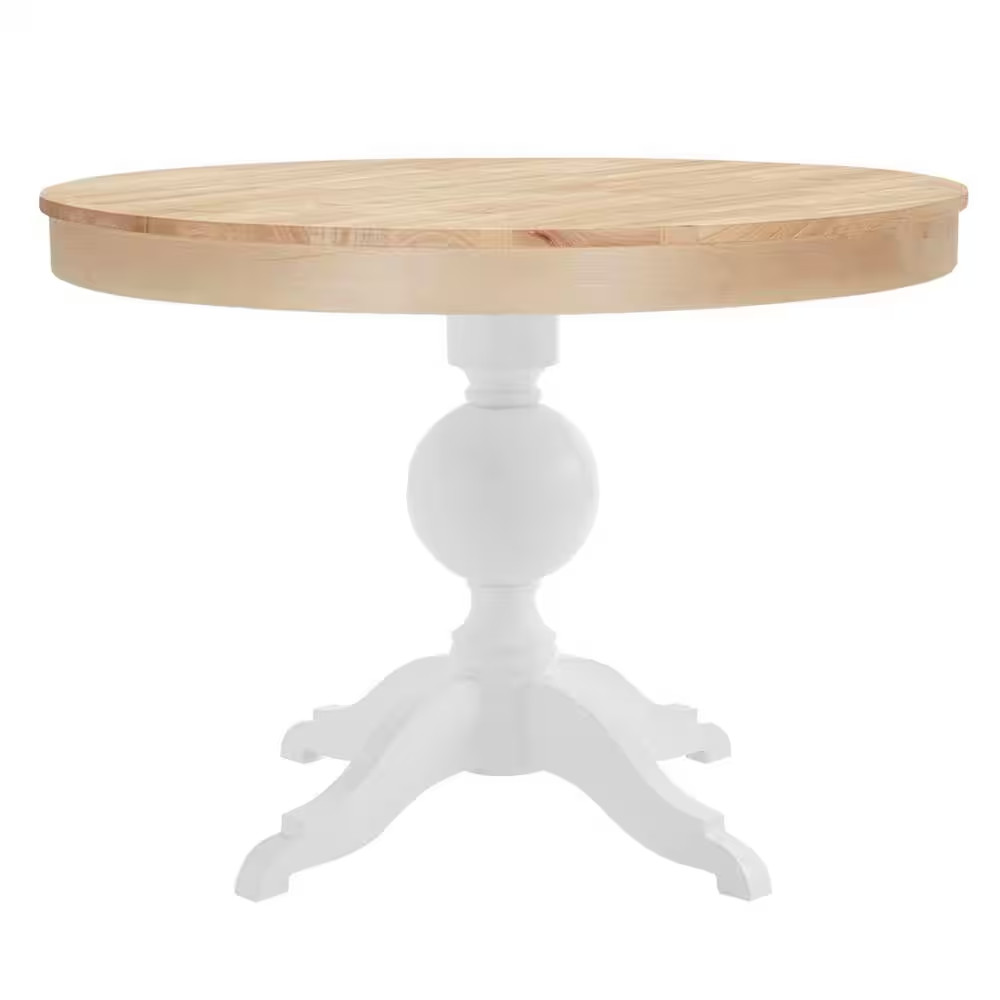 Round Pedestal Unfinished Natural Pine Wood Table for 4 (42 In. L X 29.75 In. H)