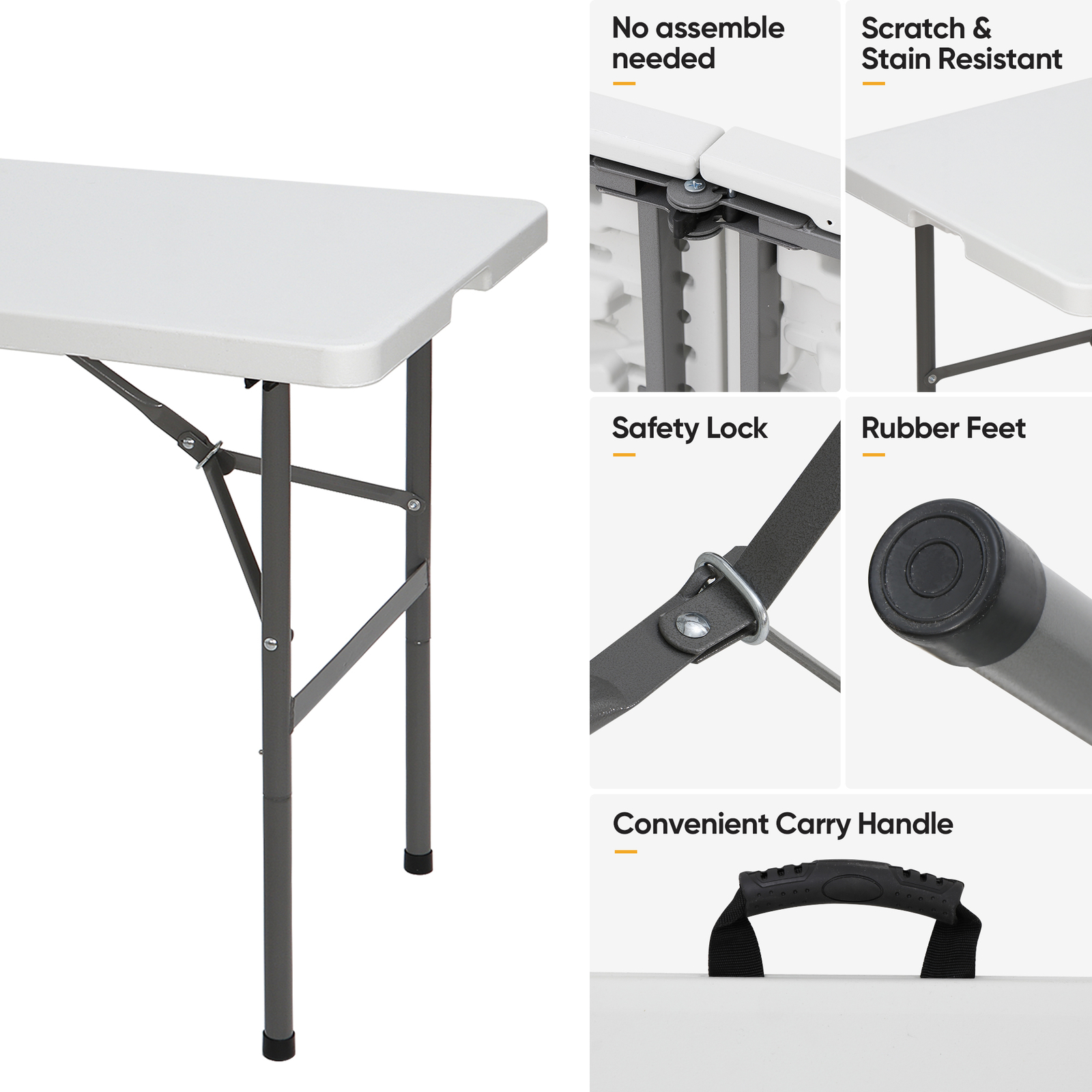 4ft Plastic Folding Table Fold-in-Half Portable Camping Table for Picnic White