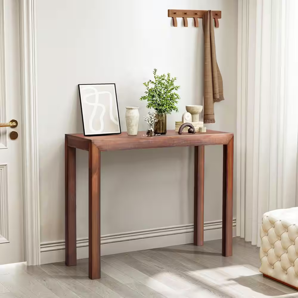 46 In. Walnut Wood Rectangle MDF Console Table