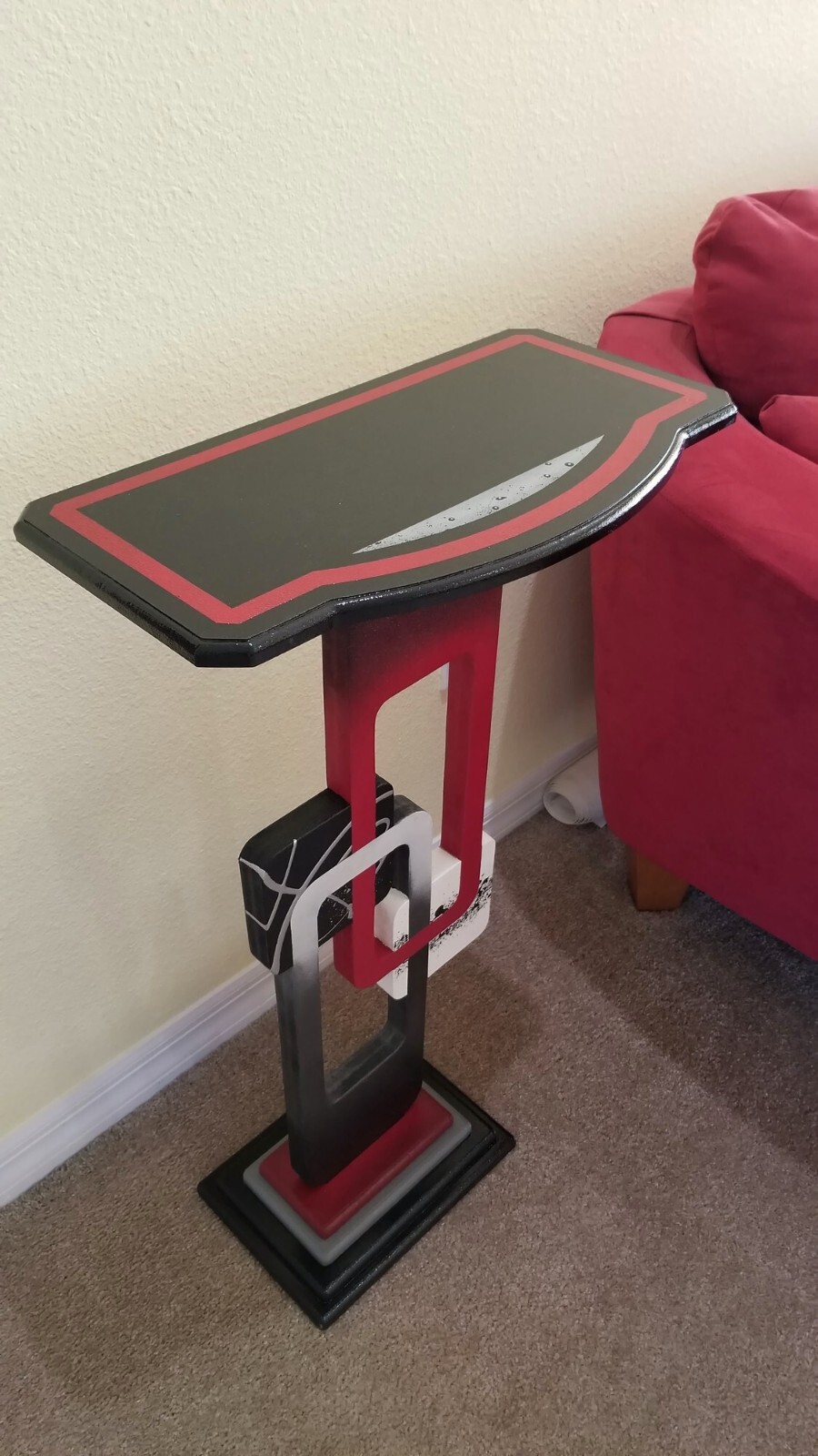 Cherry red Abstract table – Contemporary modern end table, accent table, 30″