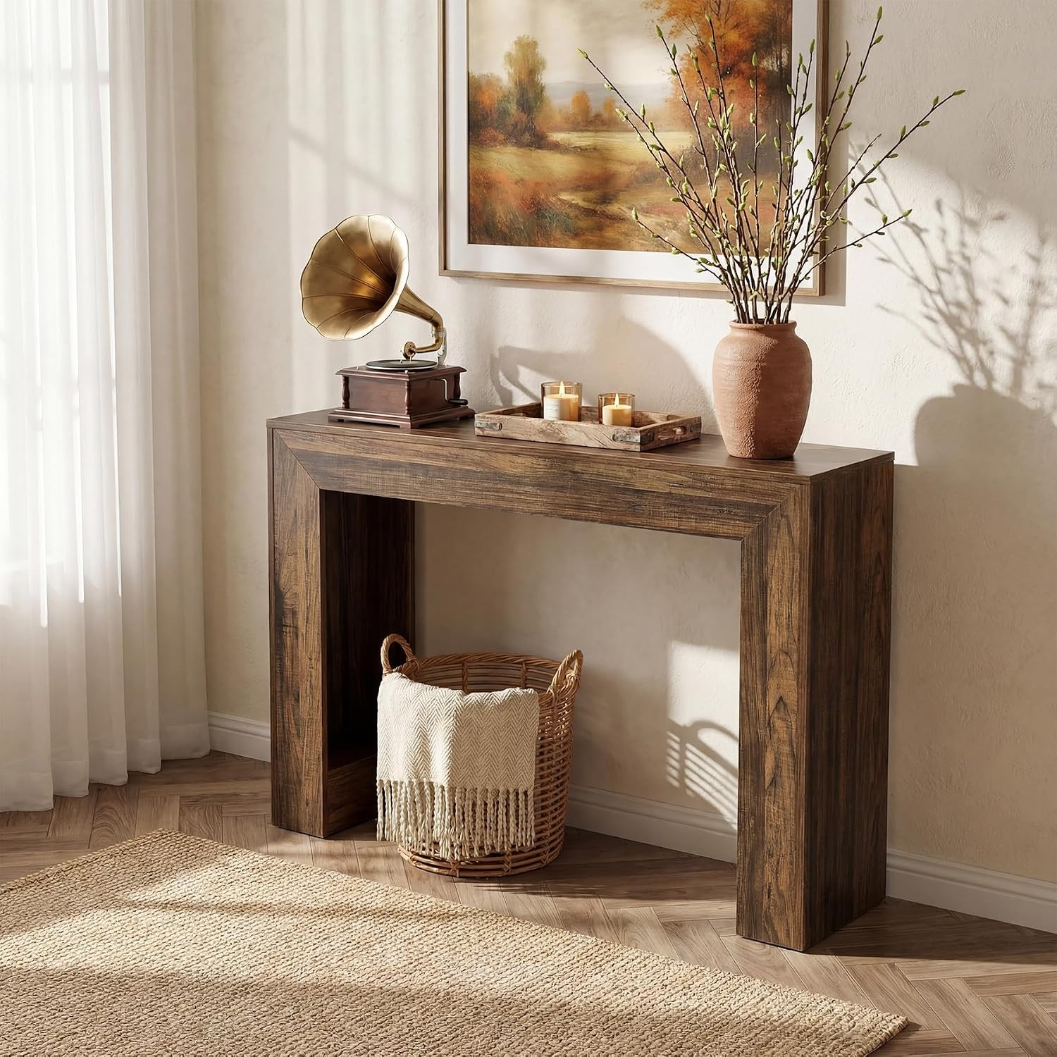 41.3-Inch Narrow Wood Console Table, Retro Brown Entryway Table for Small Space