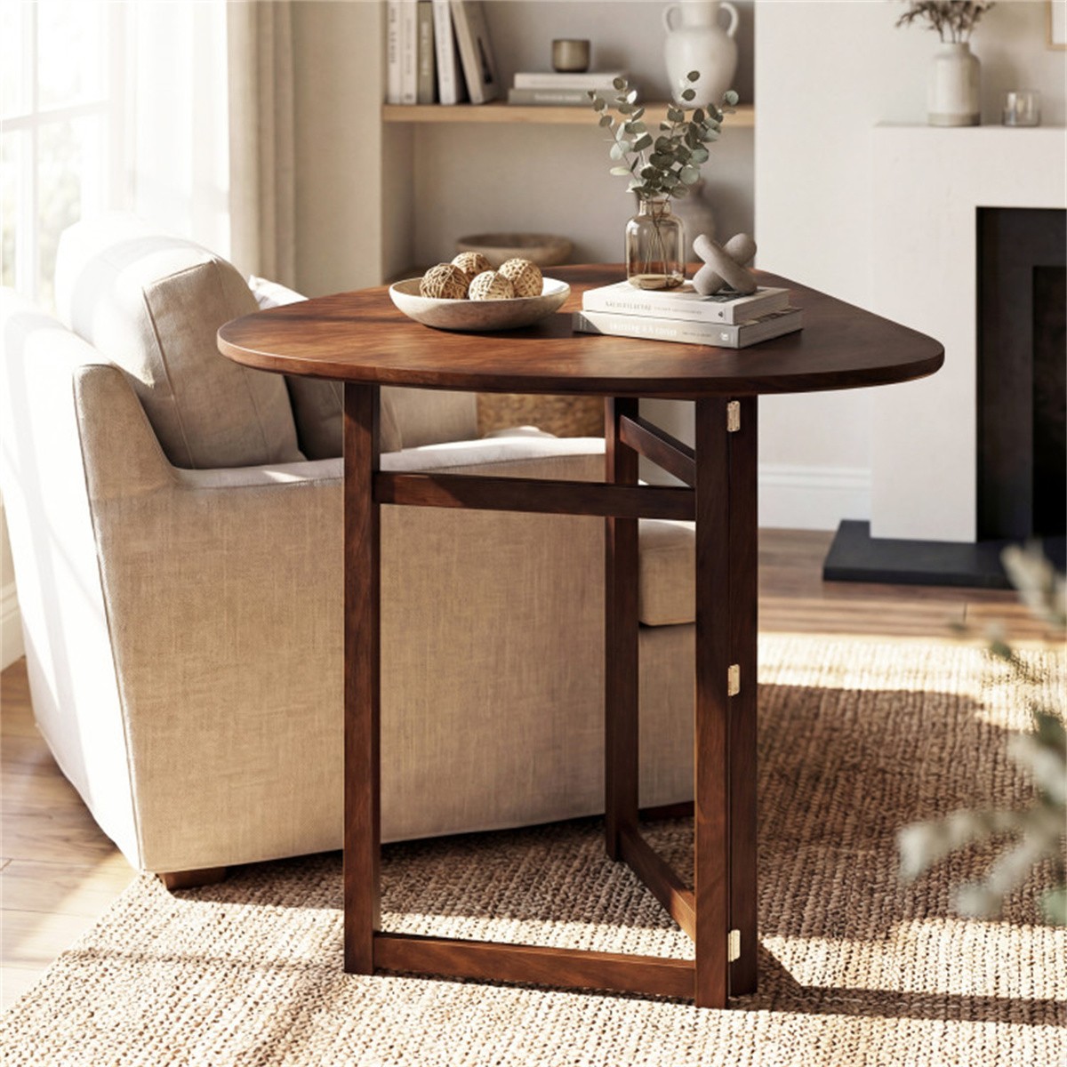31.5″ Small Folding Dining Table Walnut Solid Wood Foldable Kitchen Table