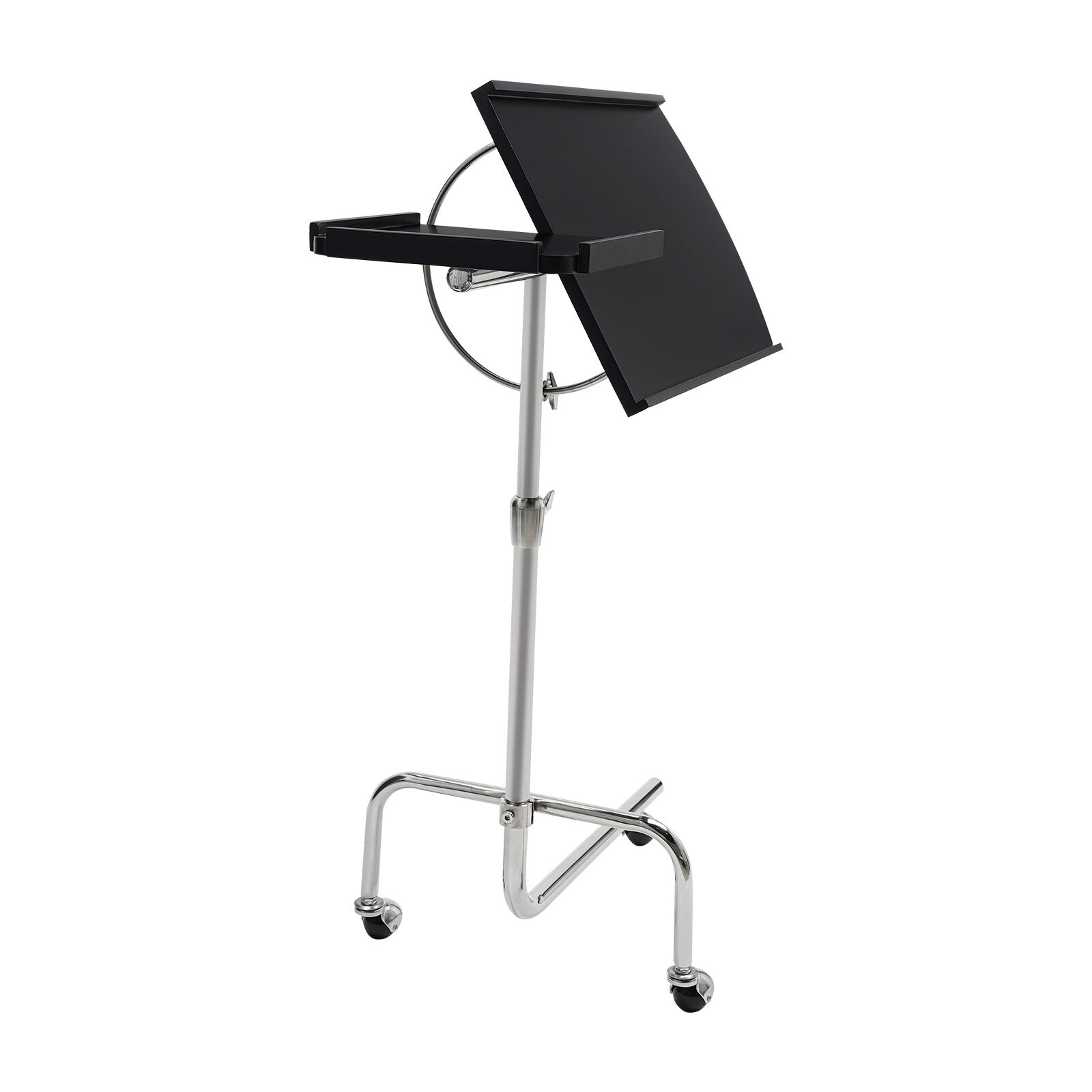 Modern Black Free-standing Adjustable Wood Swivel Tray Table w/ Ergonomic Stand