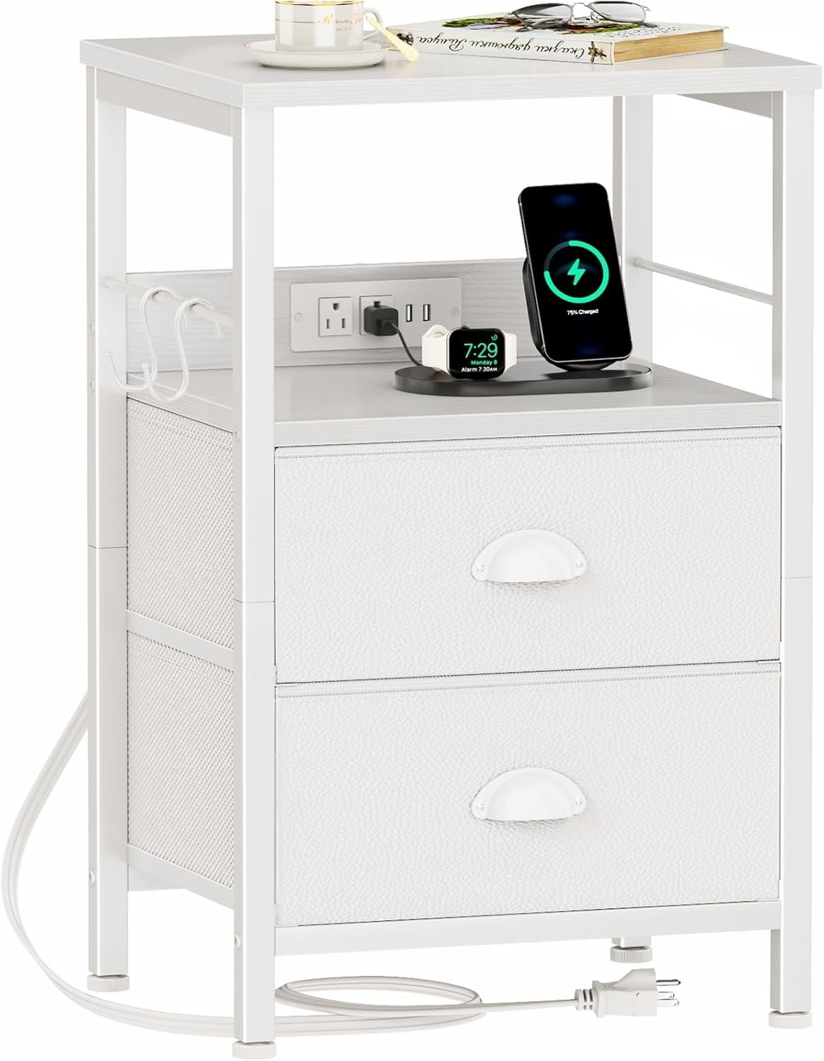 Compact End Table with 2 Drawers and Charging Ports – Perfect for Any Room