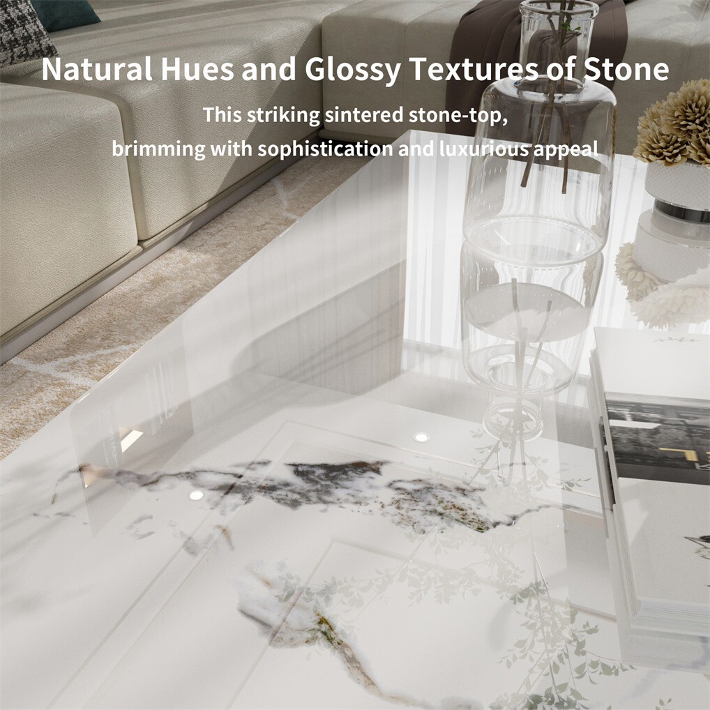 Glossy Sintered Stone Coffee Table Living Room Accent Table Quick Installation