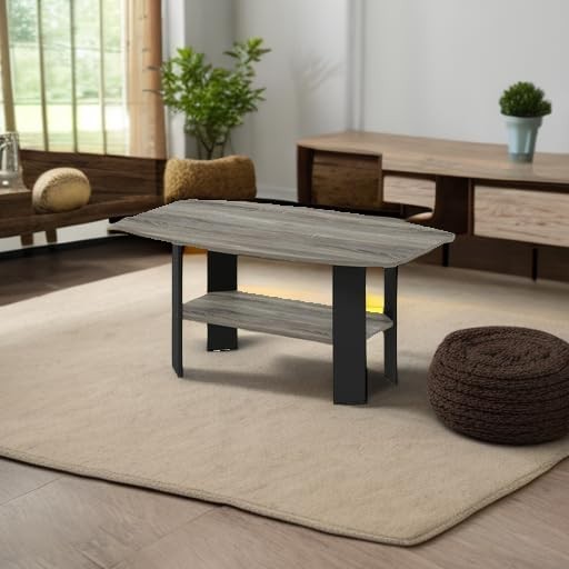 Lightweight Engineered Wood Coffee Table – French Oak Grey & Black 15.7″ Height