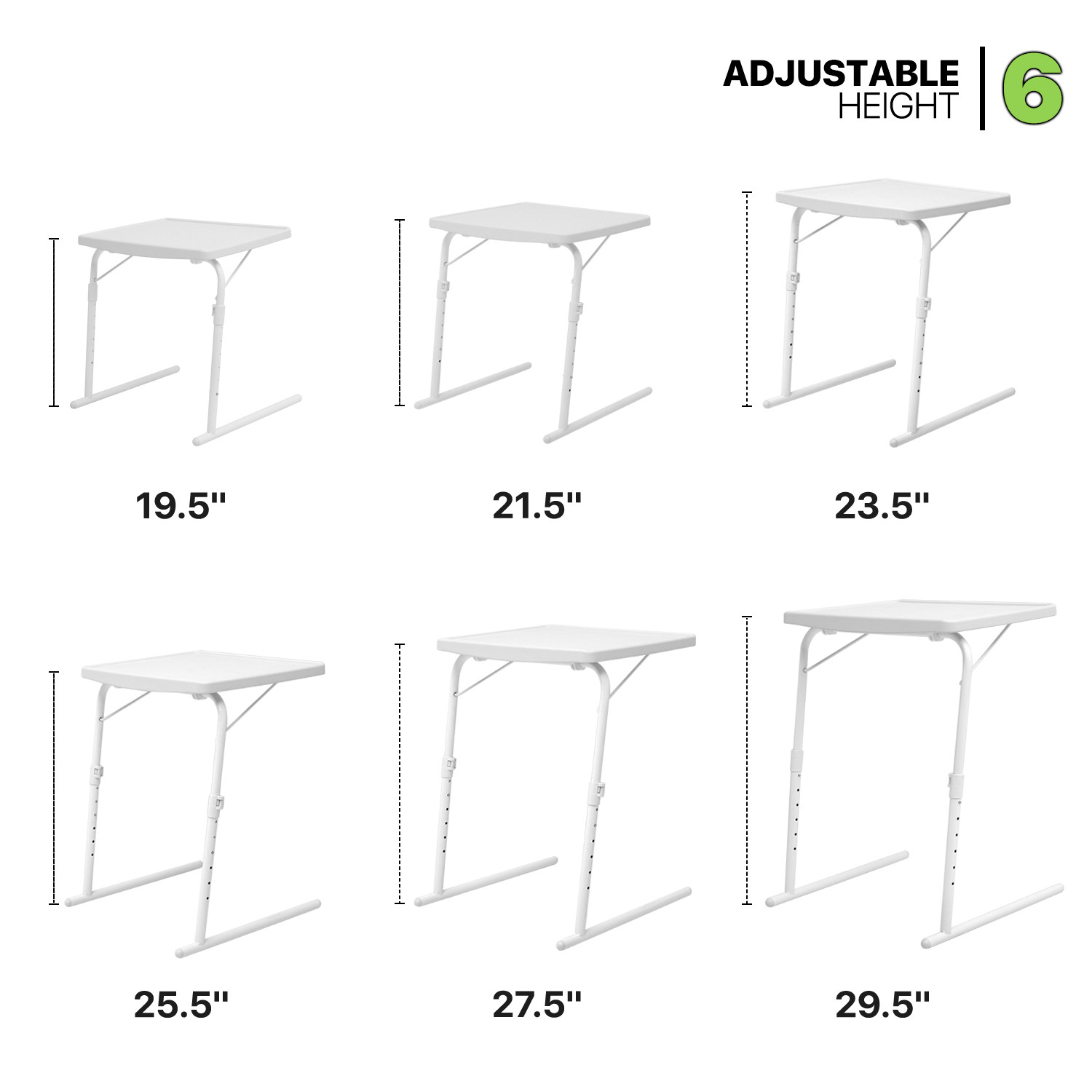 White Folding TV Tray Portable Sofa Bed Side Table Adjustable Height Laptop Desk