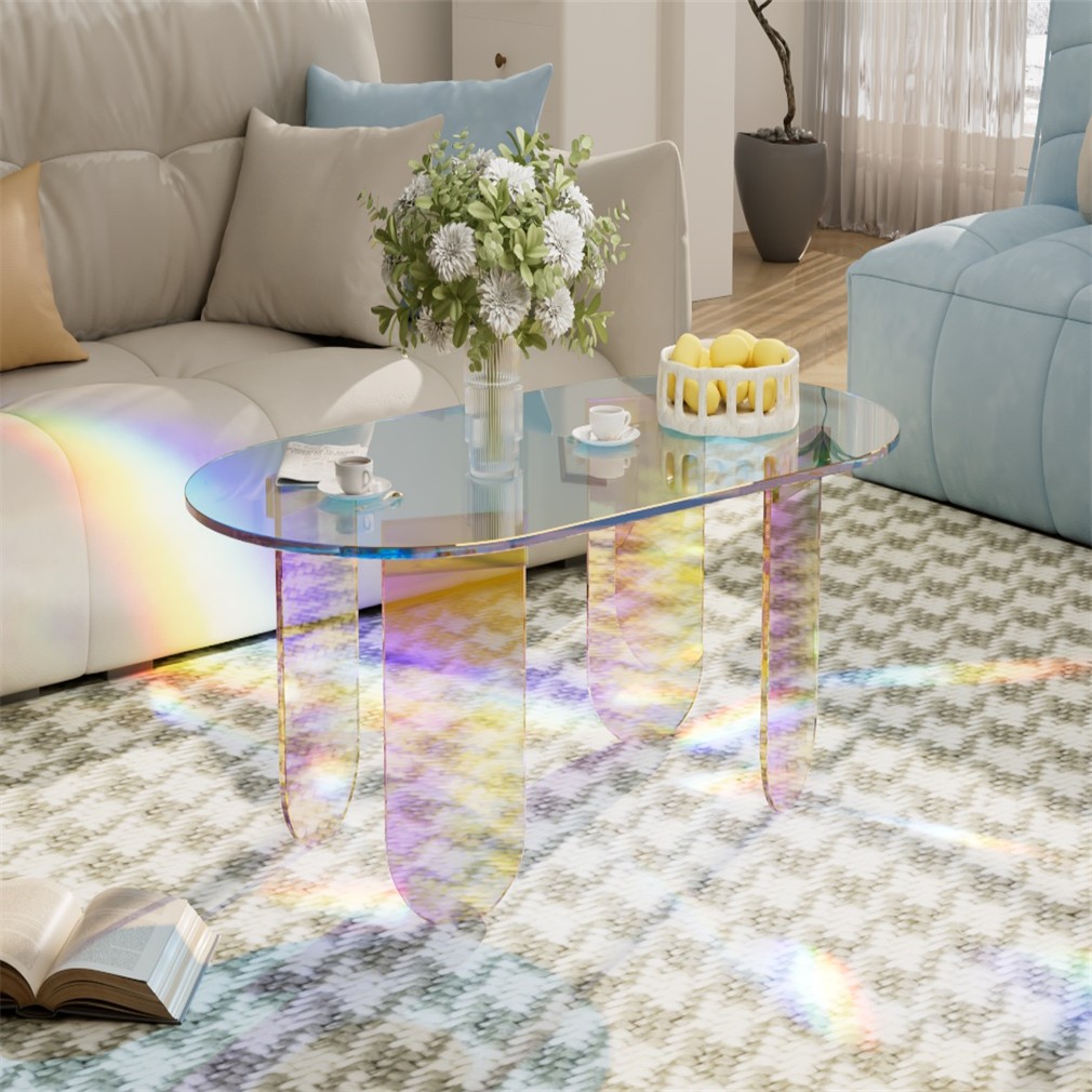 Rainbow-colored Coffee Table With Pvc Mat Vitality Indoor Home Decoration