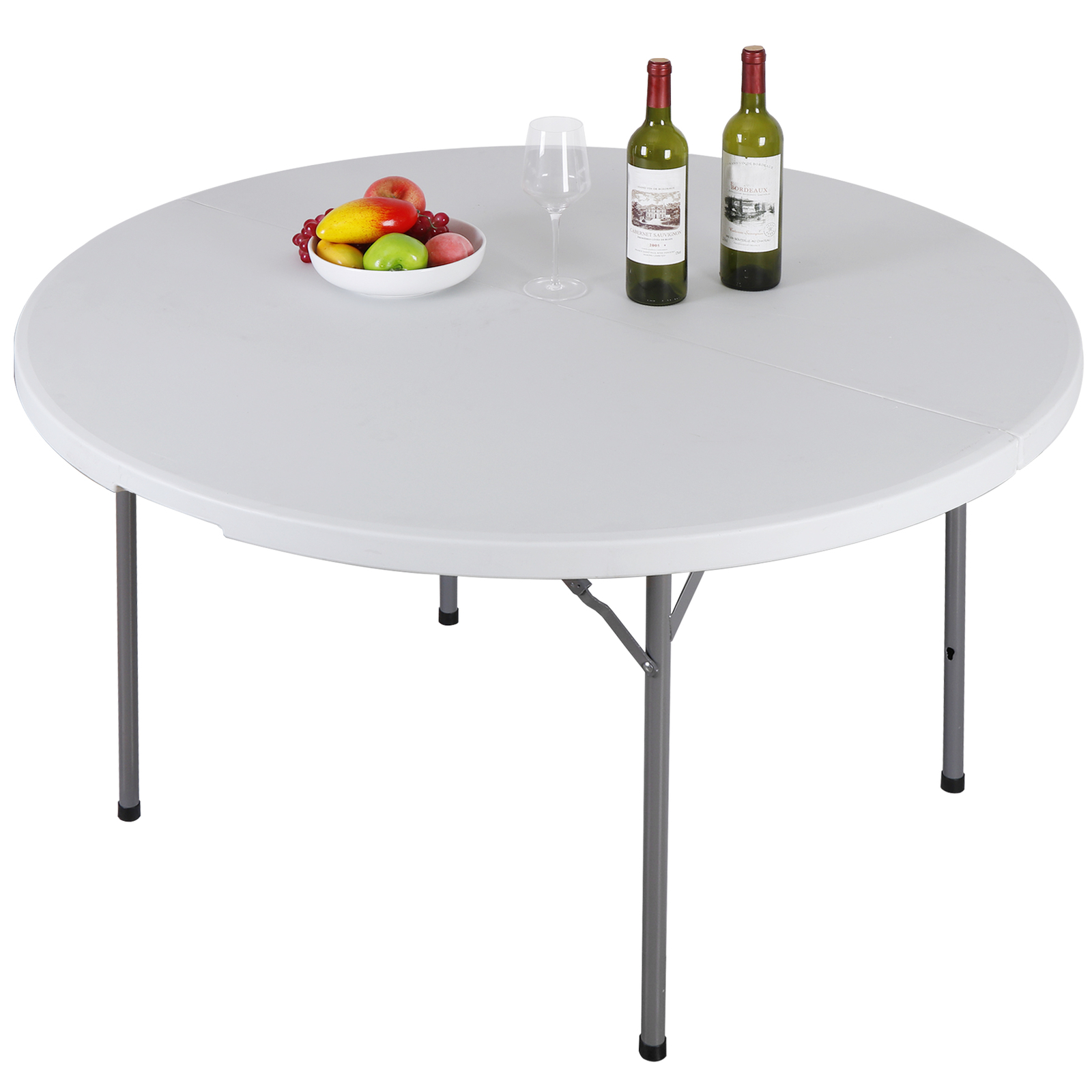White 4FT Foldable Round Table w/Carry Handle Easy to Store for Transport Use
