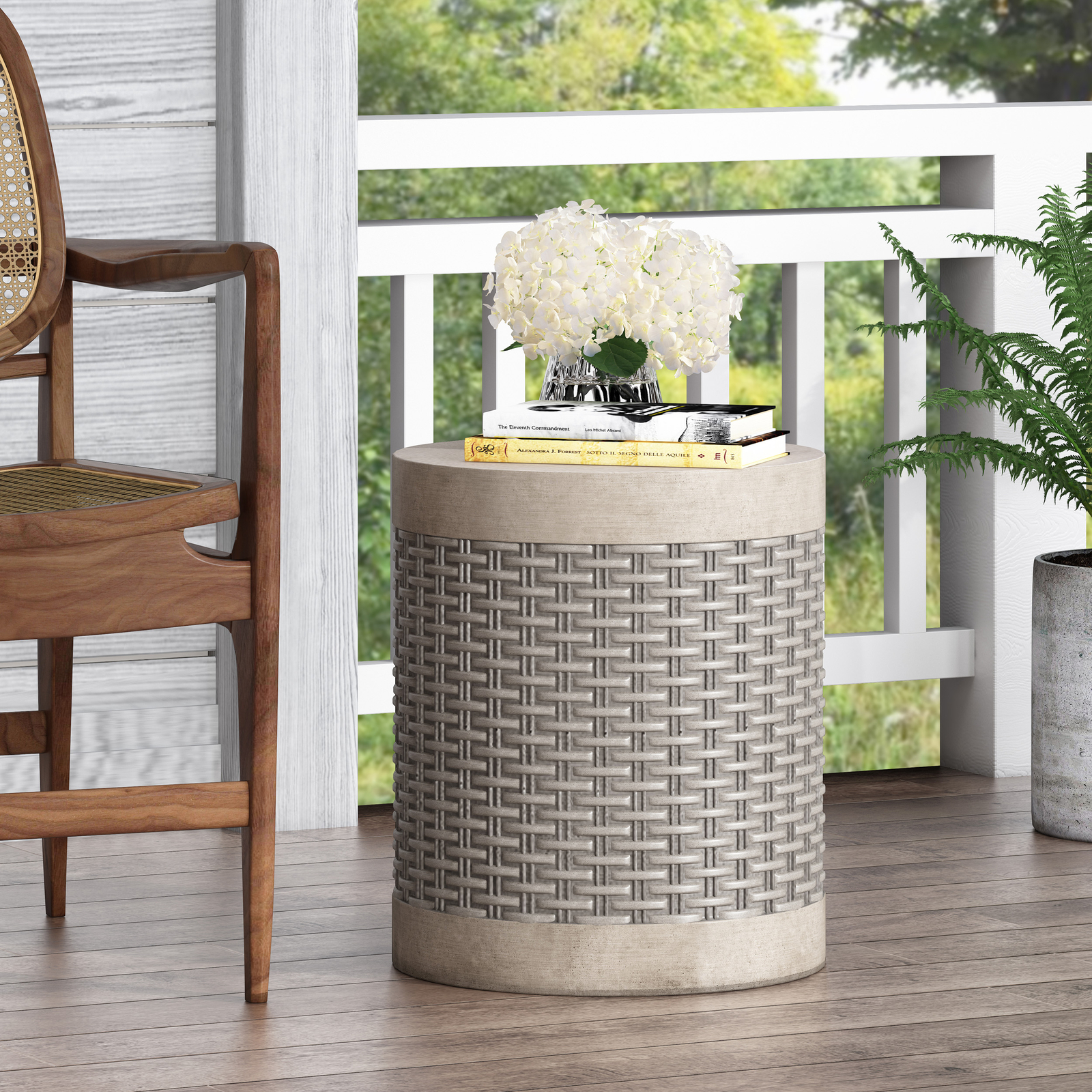 15.75in Round Magnesium Oxide Outdoor /Indoor End Accent Side Table Patio Table