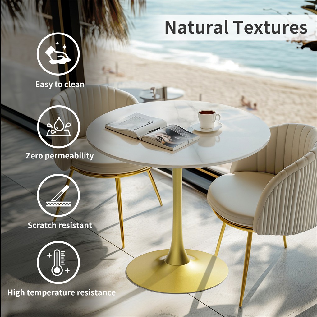 Exquisite Leisure Dining Table Marble Round Bar Table with Unique Pedestal Base