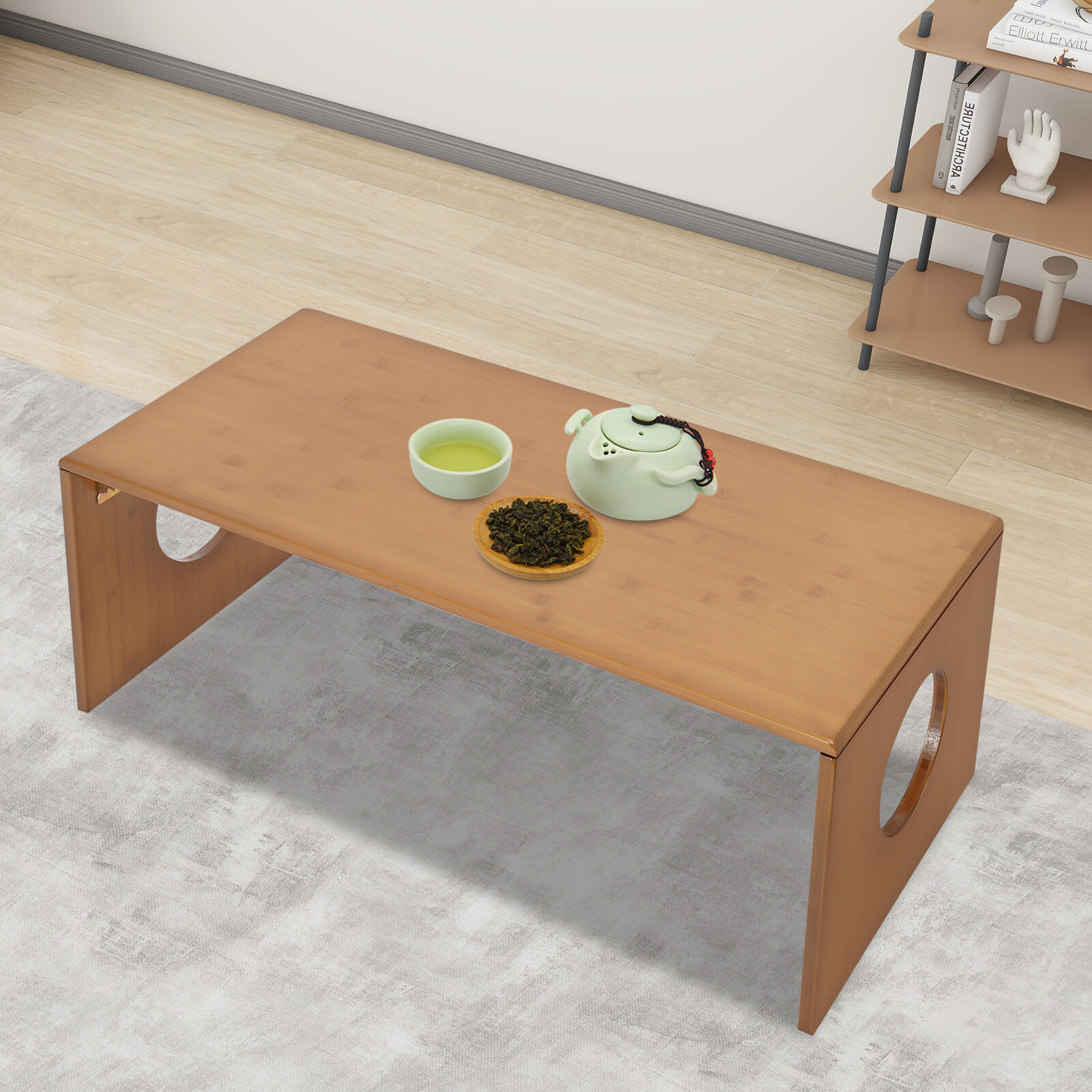 Folding Low Floor Coffee Table Foldable Portable For Sitting On The Floor Brown