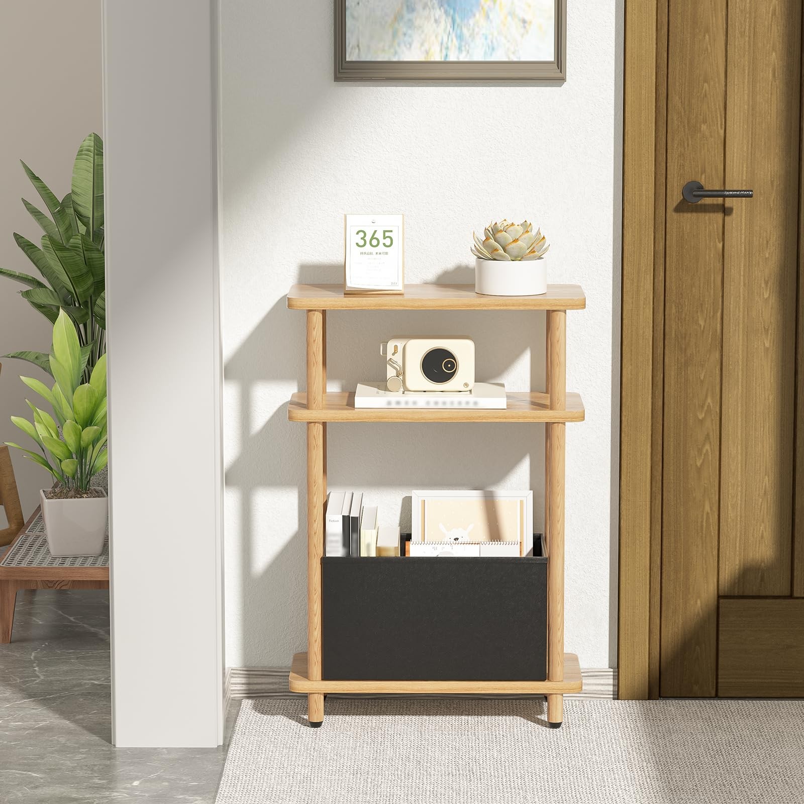 Narrow Side Table with Fabric Basket, 7 Wide, 3 Tier Skinny End Table with Wo…