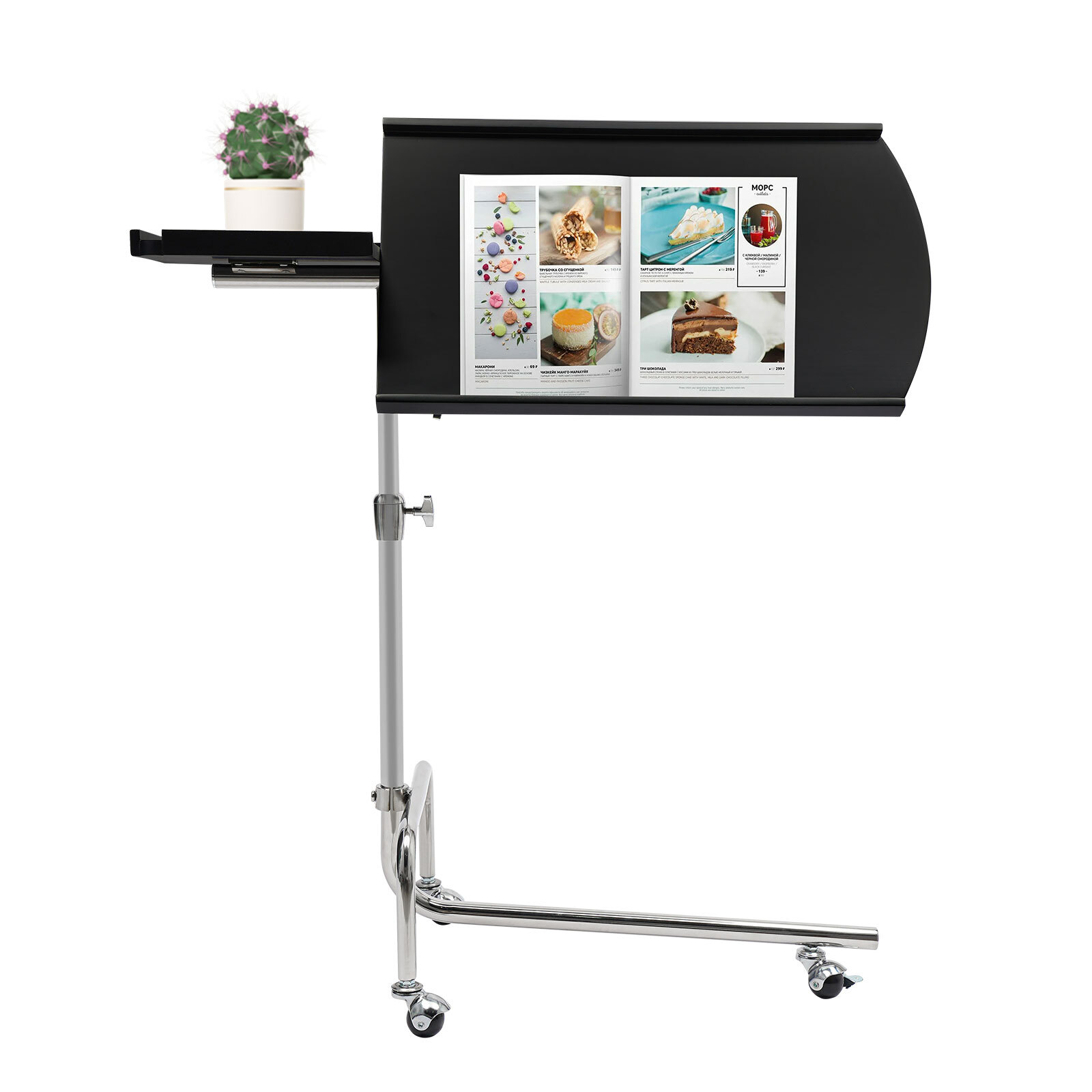 Modern Black Free-standing Adjustable Wood Swivel Tray Table w/ Ergonomic Stand