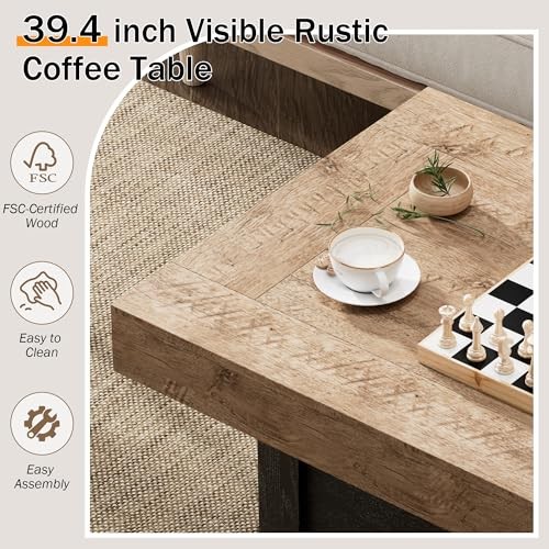 Coffee Table 39 in Rustic Center Table with X-Design Rectangular Dark Oak Black