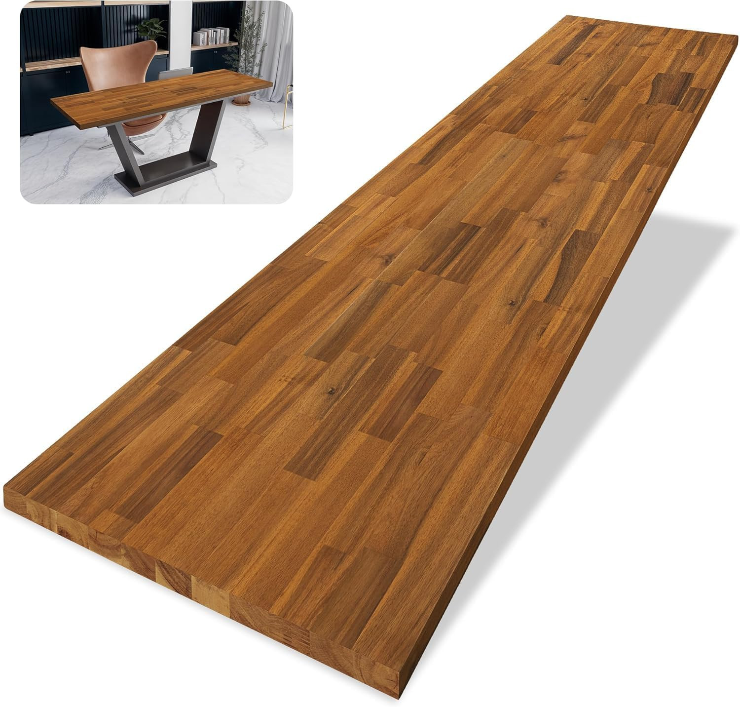 Teak-Stained Acacia Solid Wood Table Top for Standing Desk, 48″x25