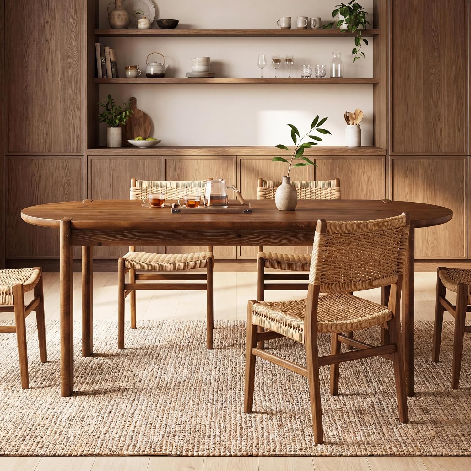 63″ Solid Wood Oval Dining Table for 4-6, Rustic Kitchen Table for Dining Room