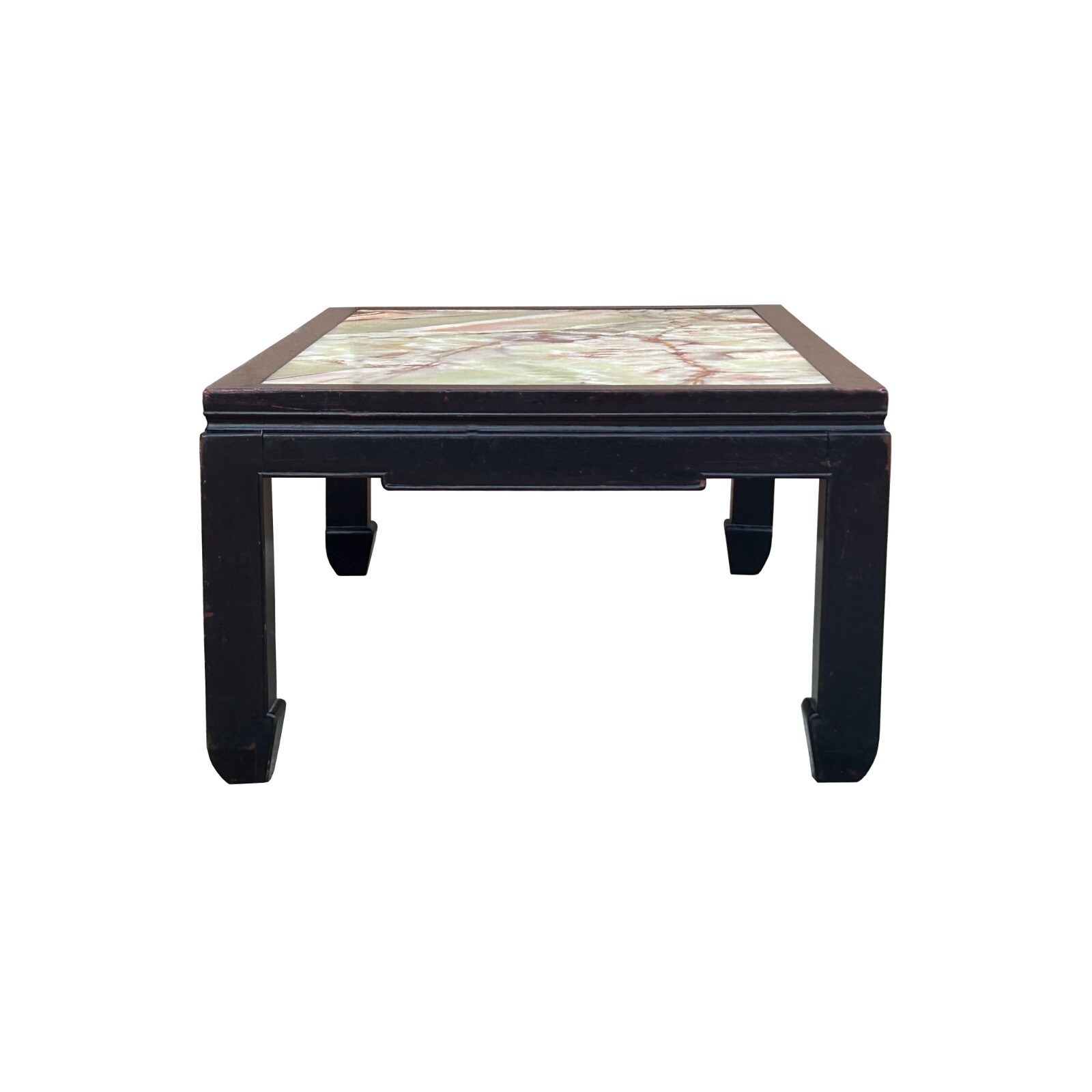 Vintage Brown Fabric Lacquer Rectangular Marble Stone Top Coffee Table cs7826