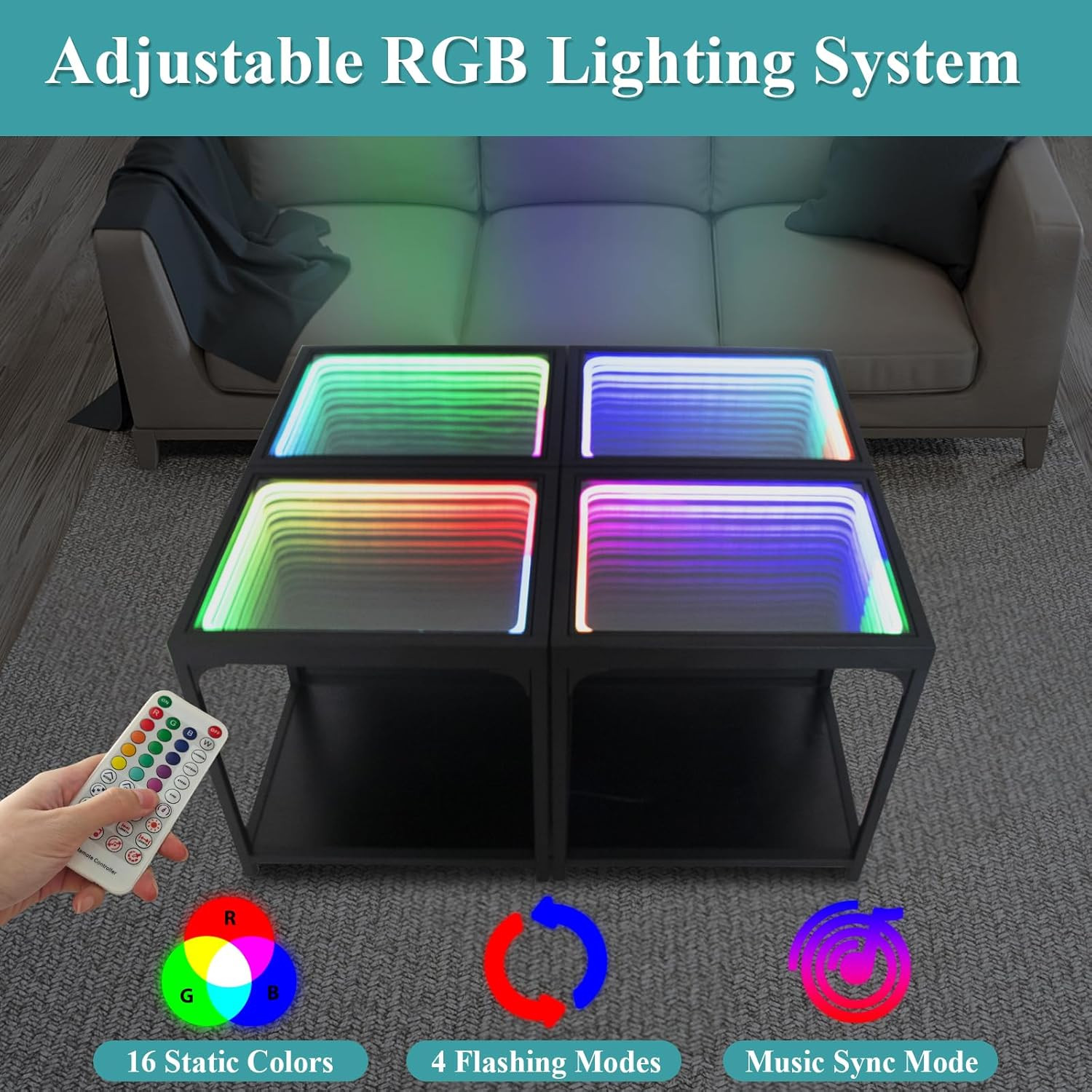 Infinity Mirror Light Table – 3D RGB Illusion Coffee Table for Living Room