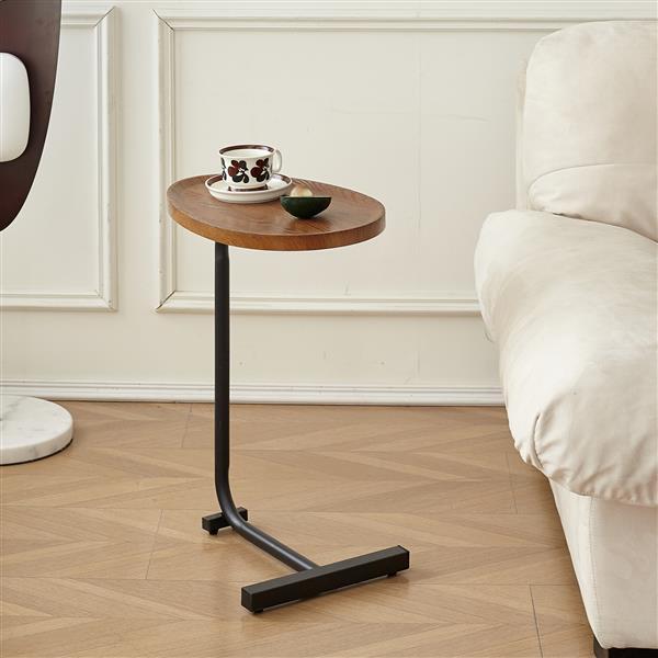 C Shaped End Table Small Side Table Narrow for Sofa Couch and Bed Bedroom Brown