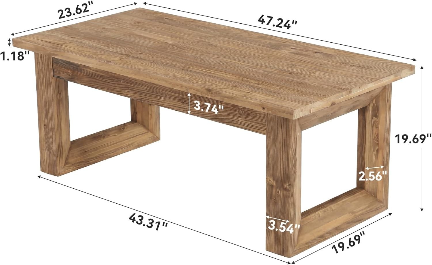 47.2″ Rectangular Coffee Table Modern Solid Wood Center Table for Living Room