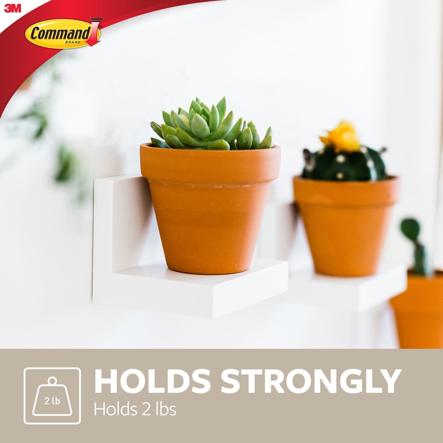 Command Display Ledges, Holds up to 2 4″ 2 Count (Pack of 1), Quartz