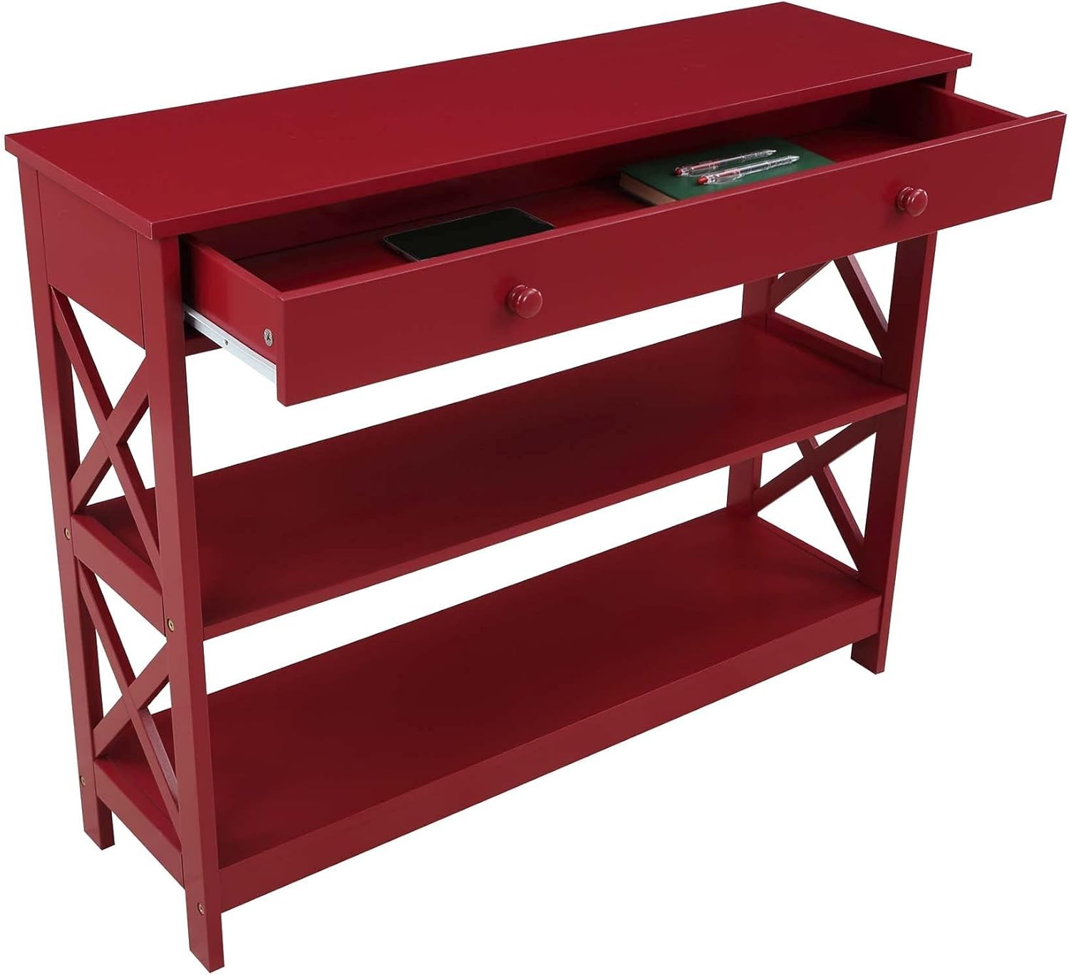 Console Table Cranberry Red W/ 1 Drawer 3 Tiers & Engineered Wood