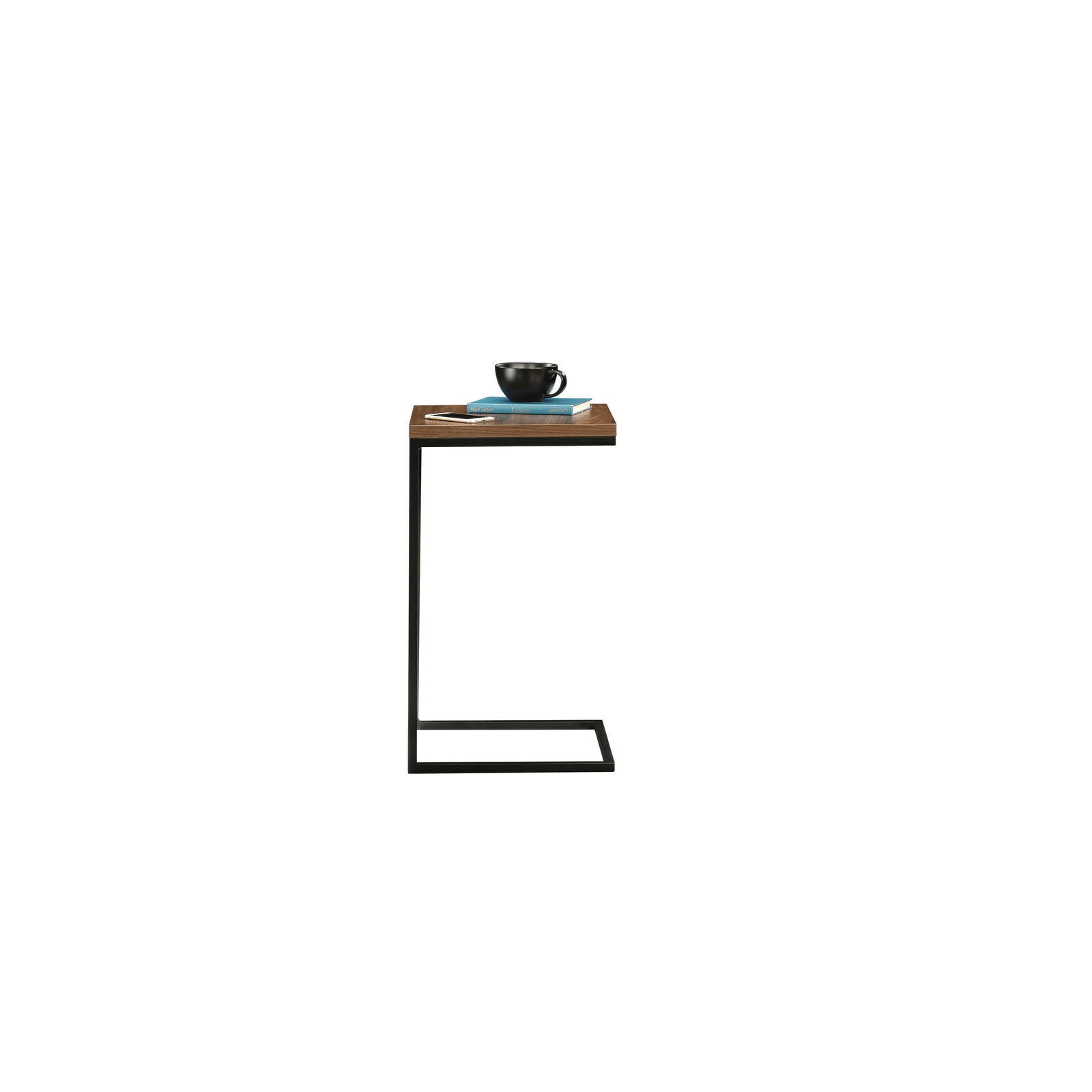 C-Shape Metal End Table Canyon Walnut Finish Powder-coated Home Any Room New