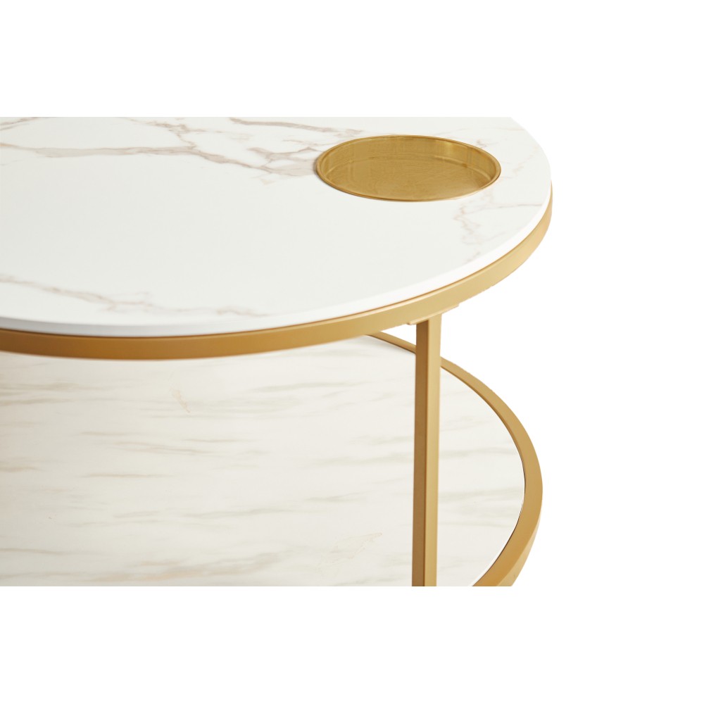 White and gold round coffee table 34.64 in living room coffee table