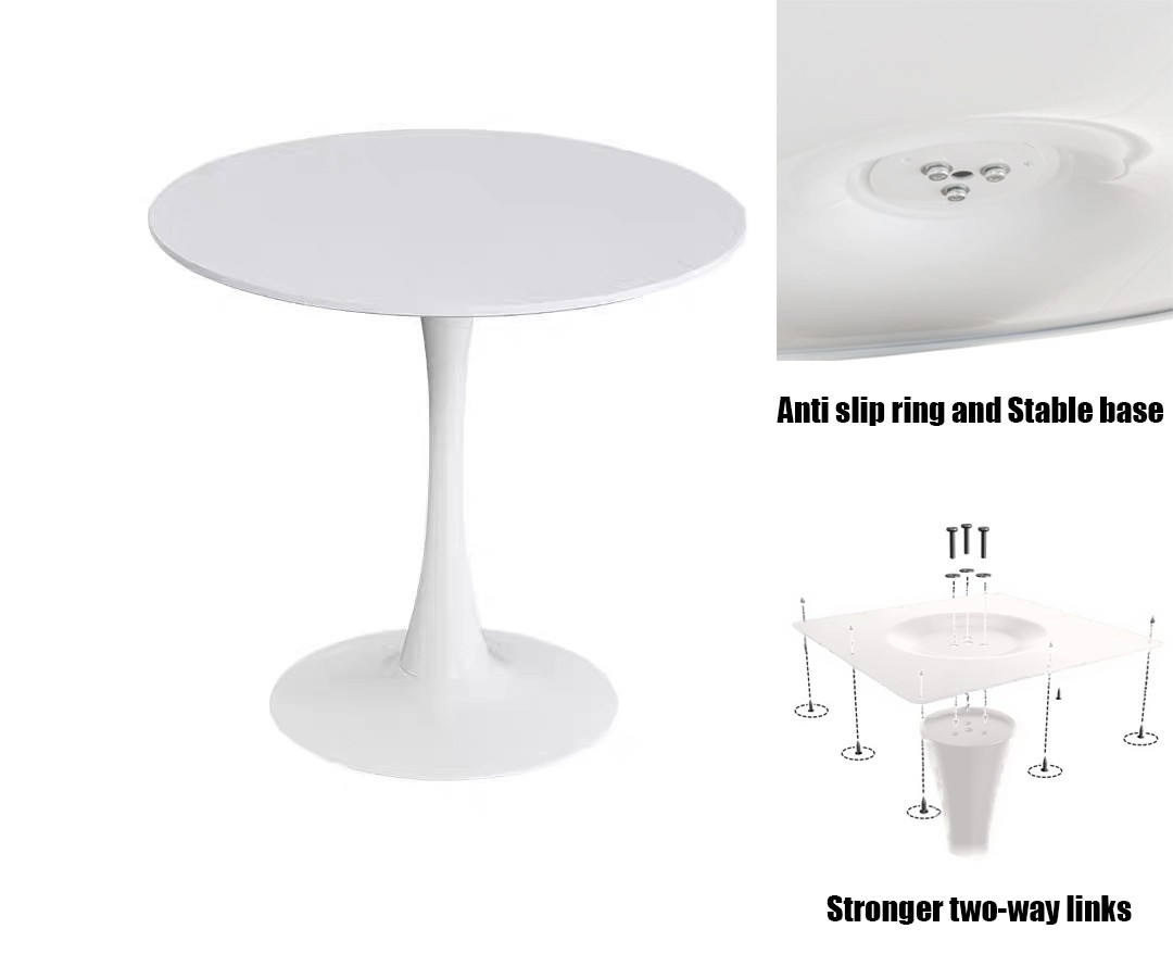 White Round Table 24″ Modern Dining Table MDF Top and Steel Base for Living Room